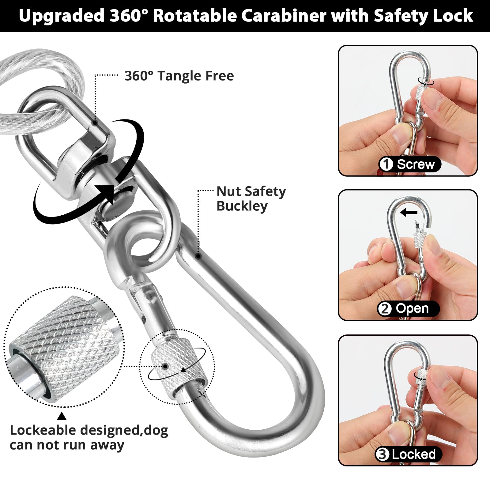 Jenico Dog Tie Out Cable: 25Ft Dog Lead For Yard - Heavy Duty Chain Leash Outside For Small Large Dogs Up To 500 Lbs - Outdoor R