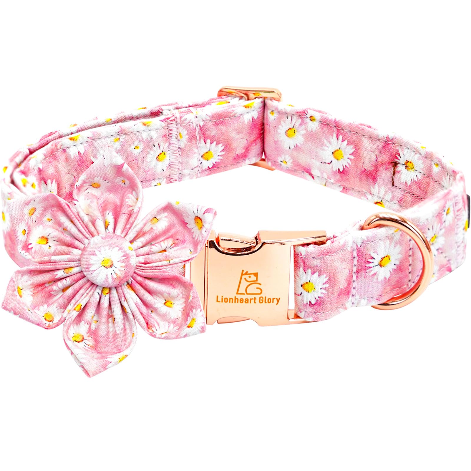 Lionheart Glory Dog Collar With Flower Pink Floral Pattern Dog Collar For Medium Dogs, Adjustable Soft Sturdy Girl Collars Flowe
