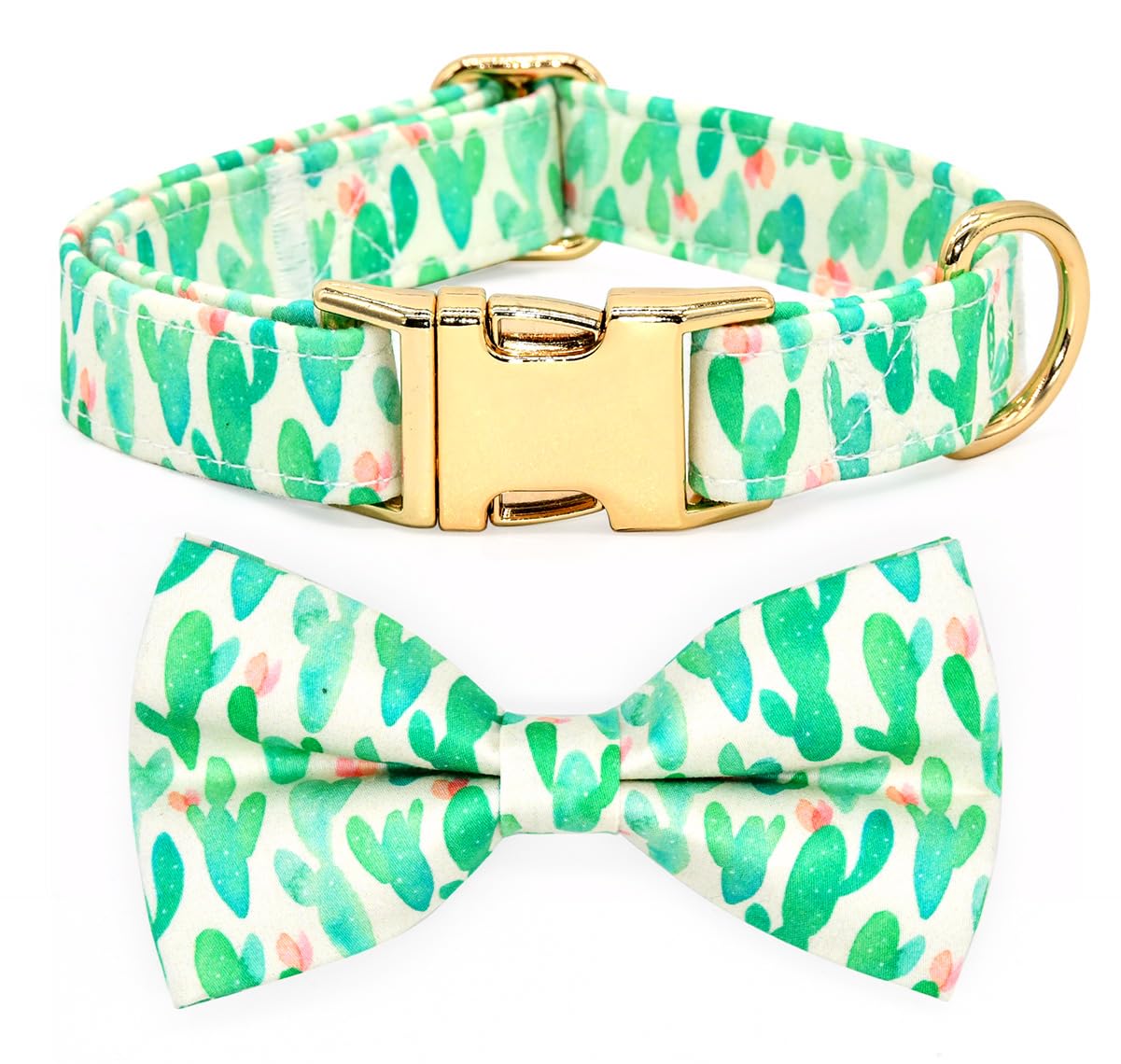 Cacti Dog/Cat Bowtie Collar, Accessory For Dogs, Green Summer Puppy Collar, Gifts For Dogs Meeting For The First Time, Xx-Small 