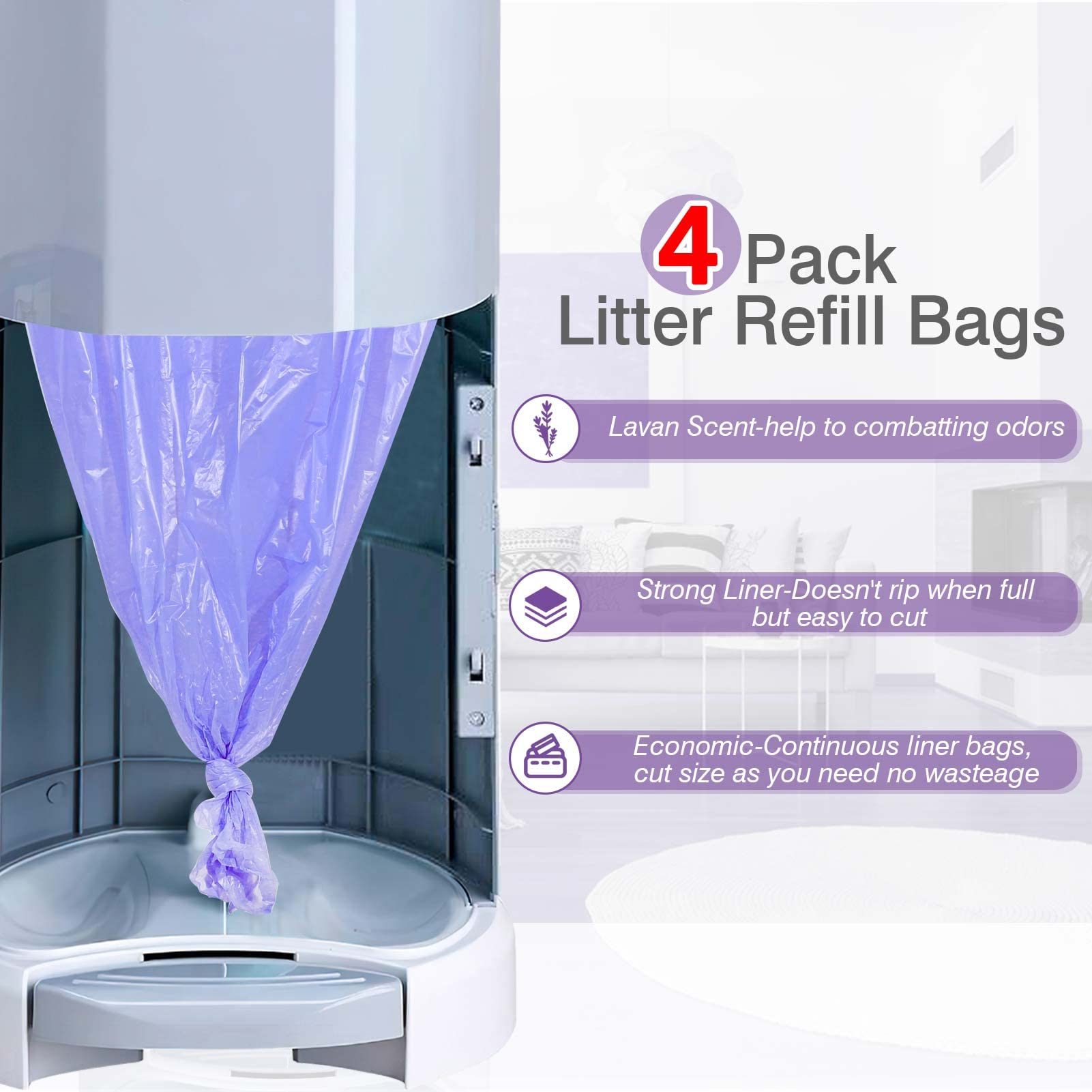 RUZAKO Litter Refill Bags, 36ft Waste Receptacle Liners, 4 Pack Compatible with Litter Champ, Durable and Convenient