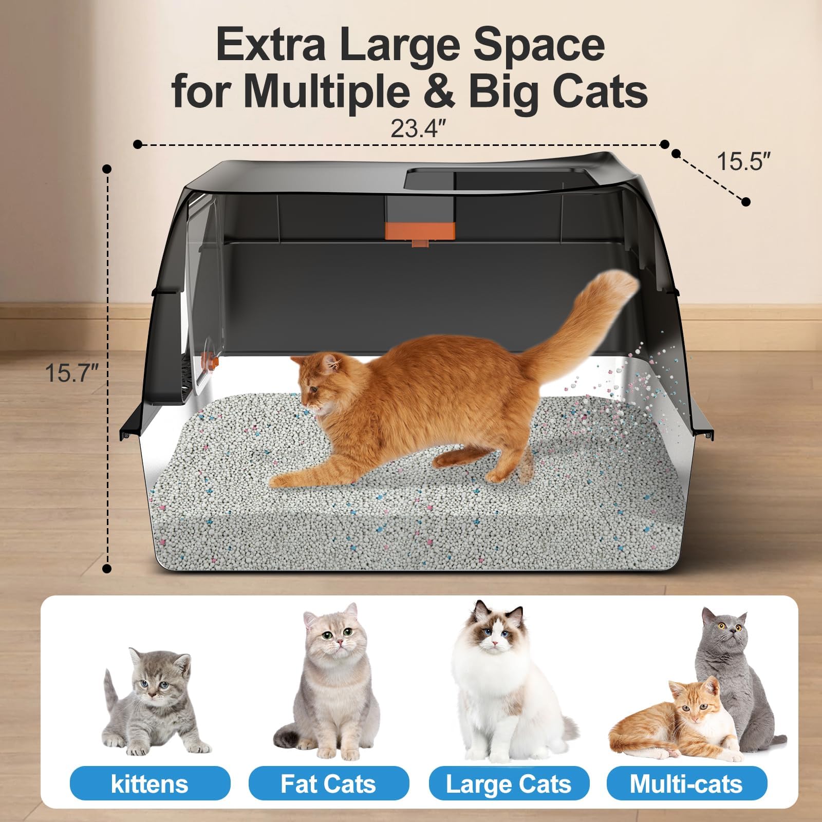 Stainless Steel Litter Box With Lid,Front Entry Top Exit Kitty Litterbox,Extra Large Enclosed Metal Cat Box With Litter Scoop &