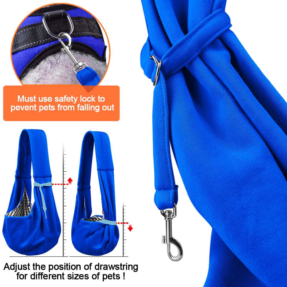 Tomkas Small Dog Sling Carrier - Classic Pocket & Classic Strap - for 3-10 lbs Pets(Royal Blue)
