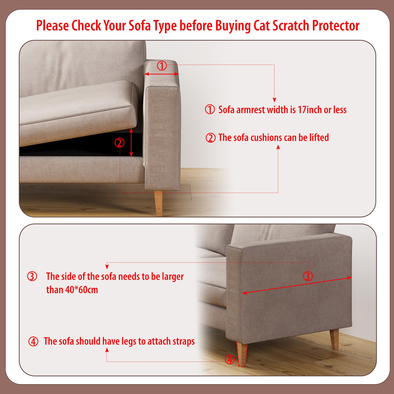 Cat Scratch Sofa Protector, 27.5X19.8 Inch Couch Protector Pad With Natural Sisal, Non-Slip Couch Arm Shield For Cats, Durable S