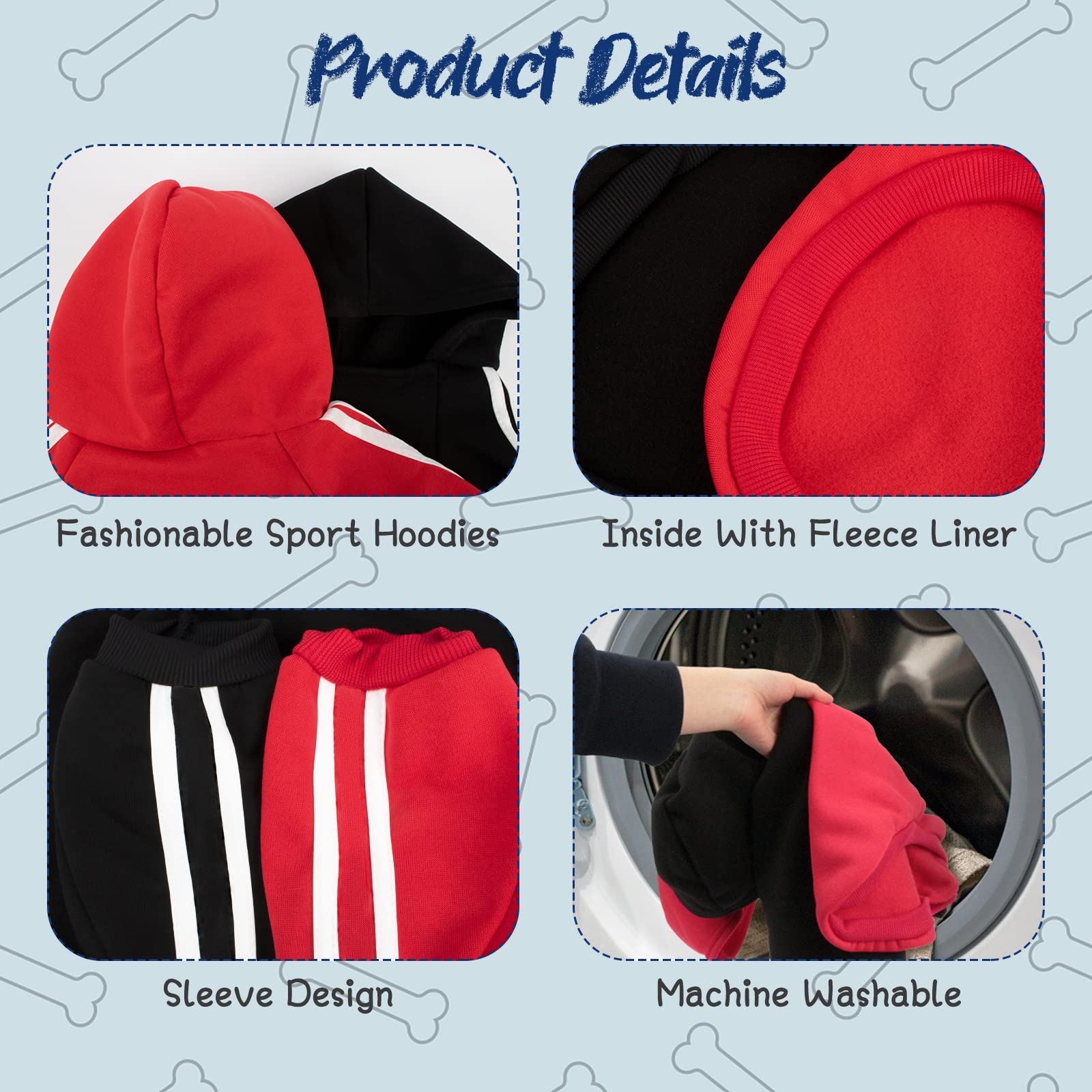 Rypet 2 Packs Basic Dog Hoodie Pet Clothes Sweater With Hat, Casual Sports Hoodie Sweatshirt For Medium Large Dogs