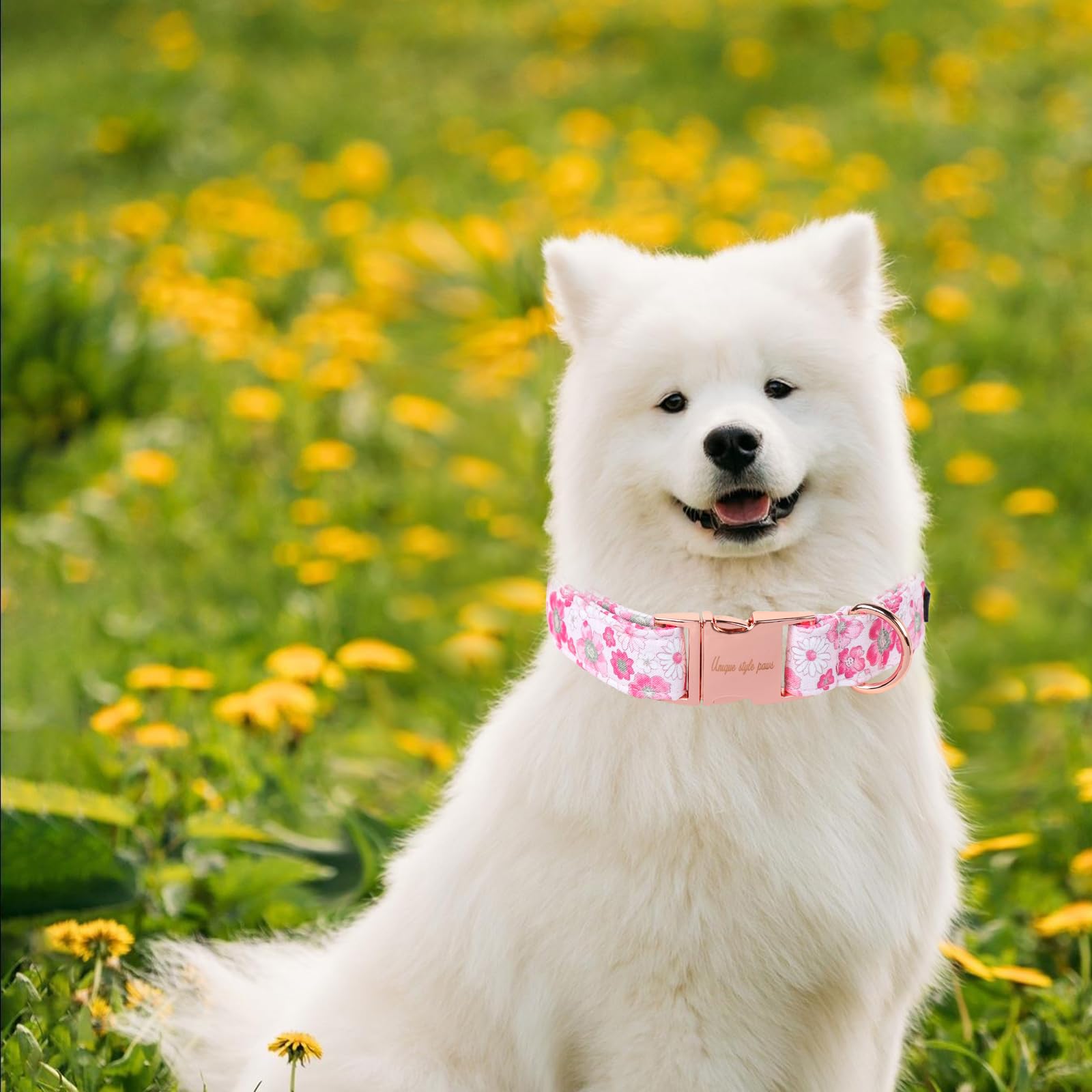 Unique Style Paws Summer Dog Collar, Cute Pink Dog Collar With Flower Pattern, Comfy&Breathable Puppy Collar For Dog,Cats Gifts