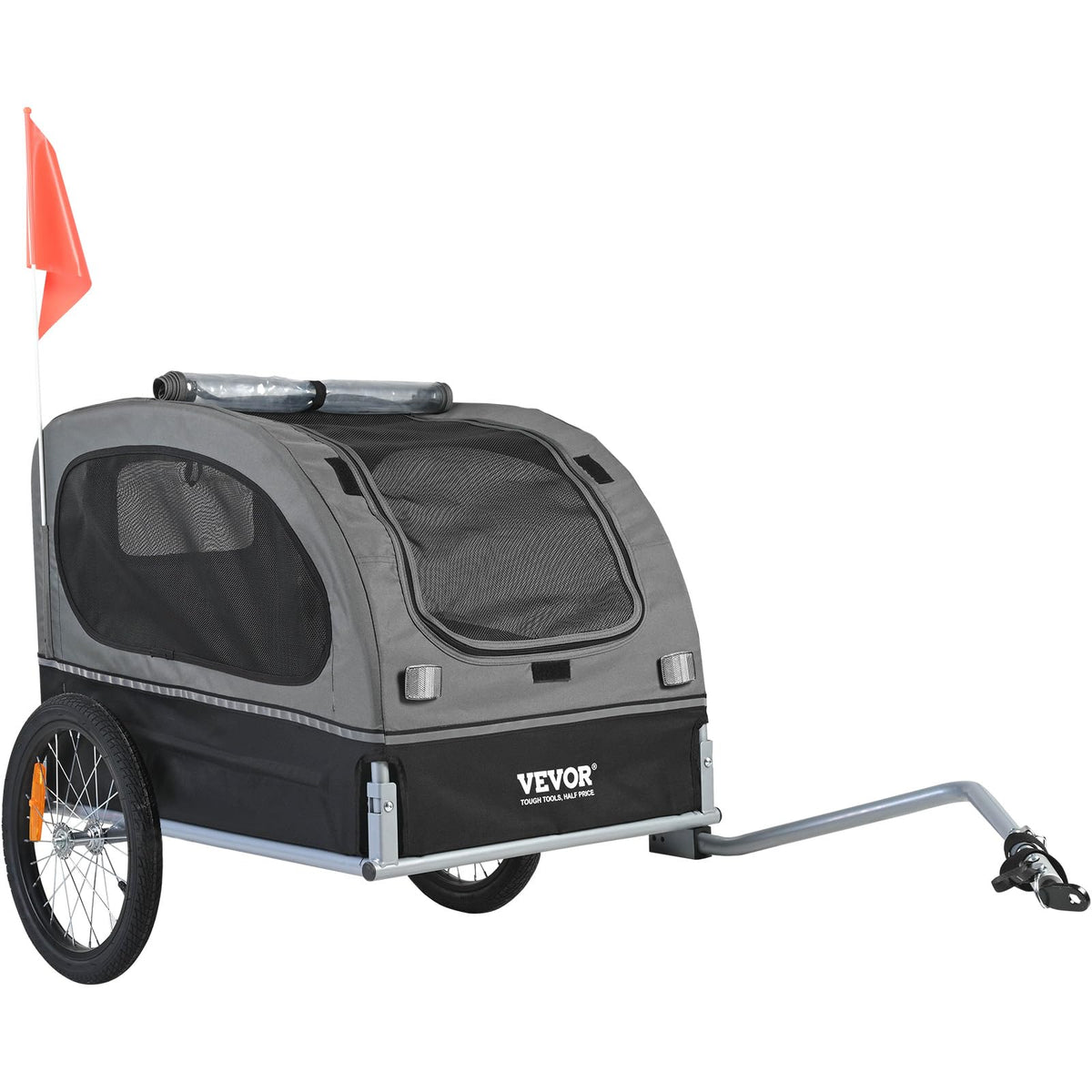 Vevor Dog Bike Trailer, Supports Up To 88 Lbs, Pet Cart Bicycle Carrier, Easy Folding Frame With Quick Release Wheels, Universal Bicycle Coupler, Reflectors, Flag, Collapsible To Store, Black/Gray