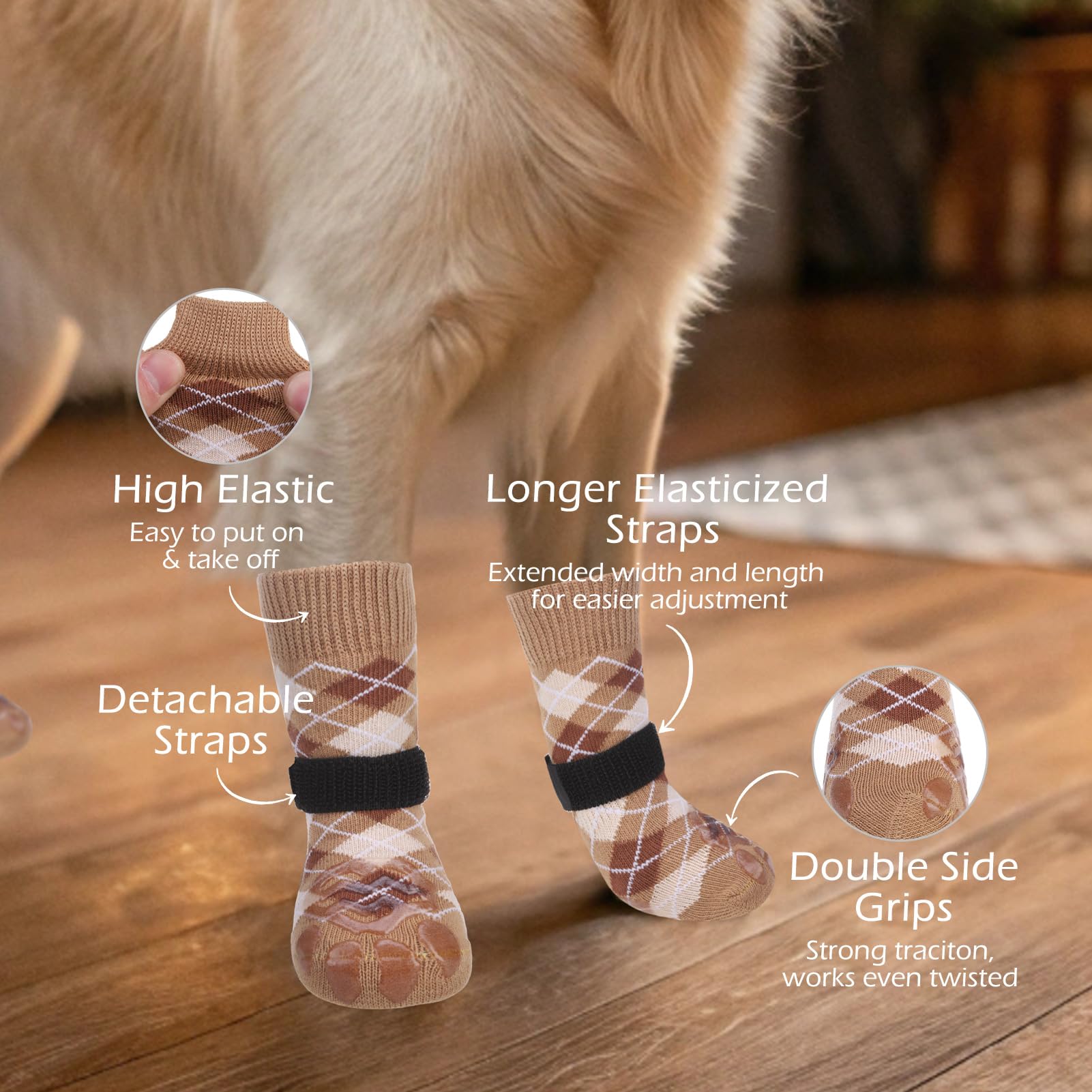 EXPAWLORER Dog Socks to Prevent Licking Paws,4 Pcs Double Sided Anti Slip Dog Socks with Grippers for Hardwood Floors,Dog Shoes