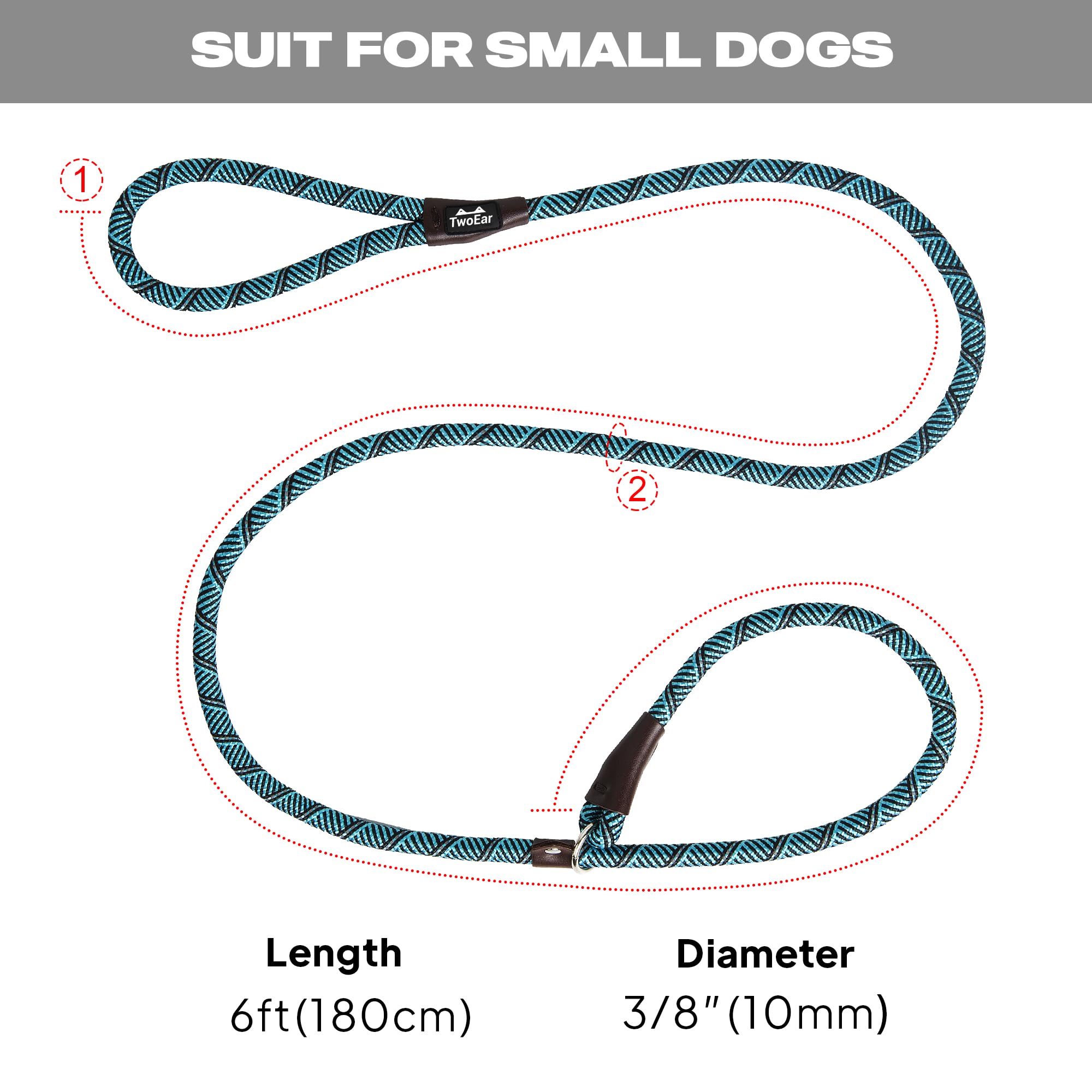 Twoear Dog Leash Dog Slip Rope Leash 6Ft Dog Training Leash Heavy Duty Strong Slip Lead Highly Reflective Threads For Small Medium And Large Dogs (Slim(3/8''X6Ft), Blue)