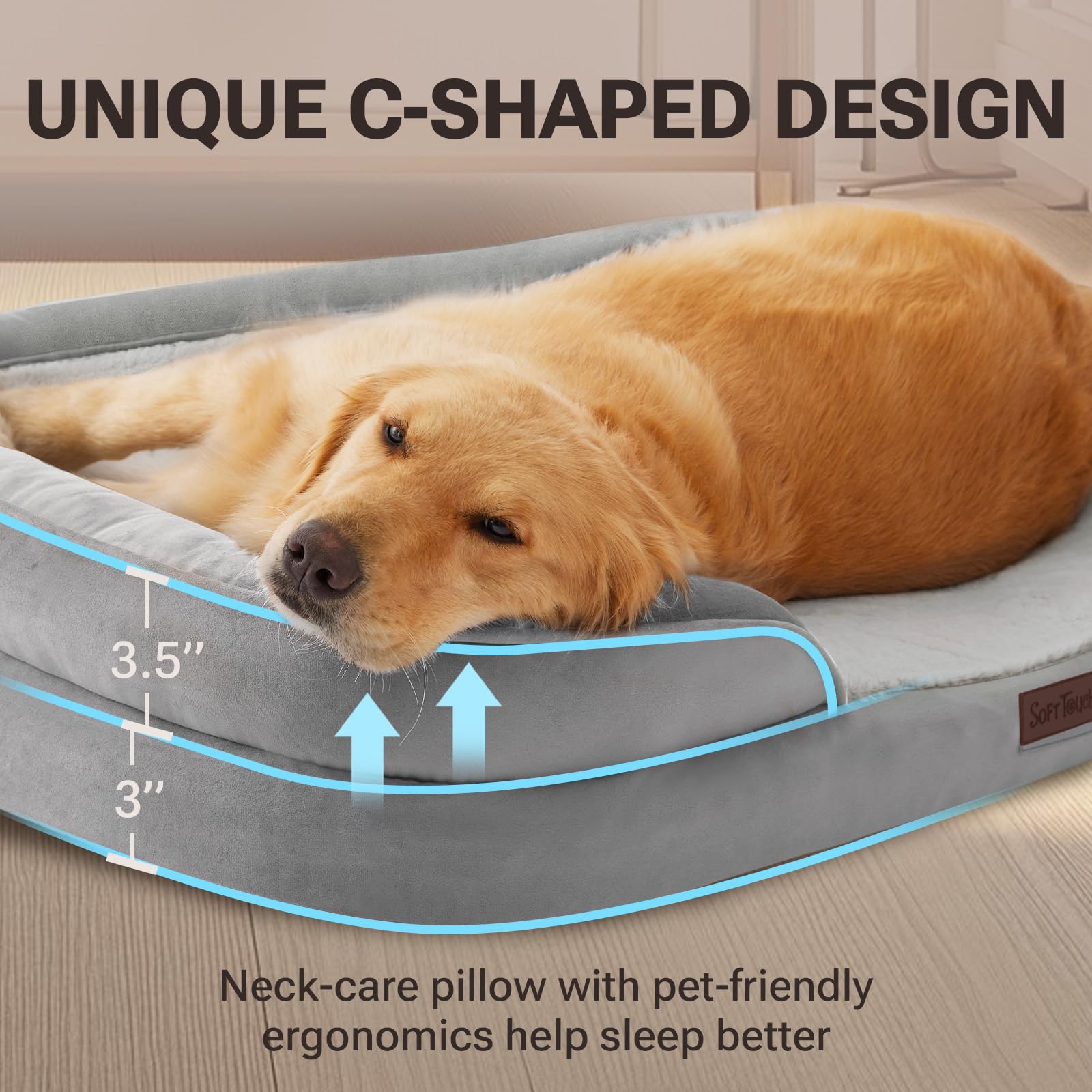 Soft Touch Orthopedic Xl Dog Bed For Large Dogs With Faux Fur Top, Waterproof Pet Couch Bed With Removable Washable Cover And Su