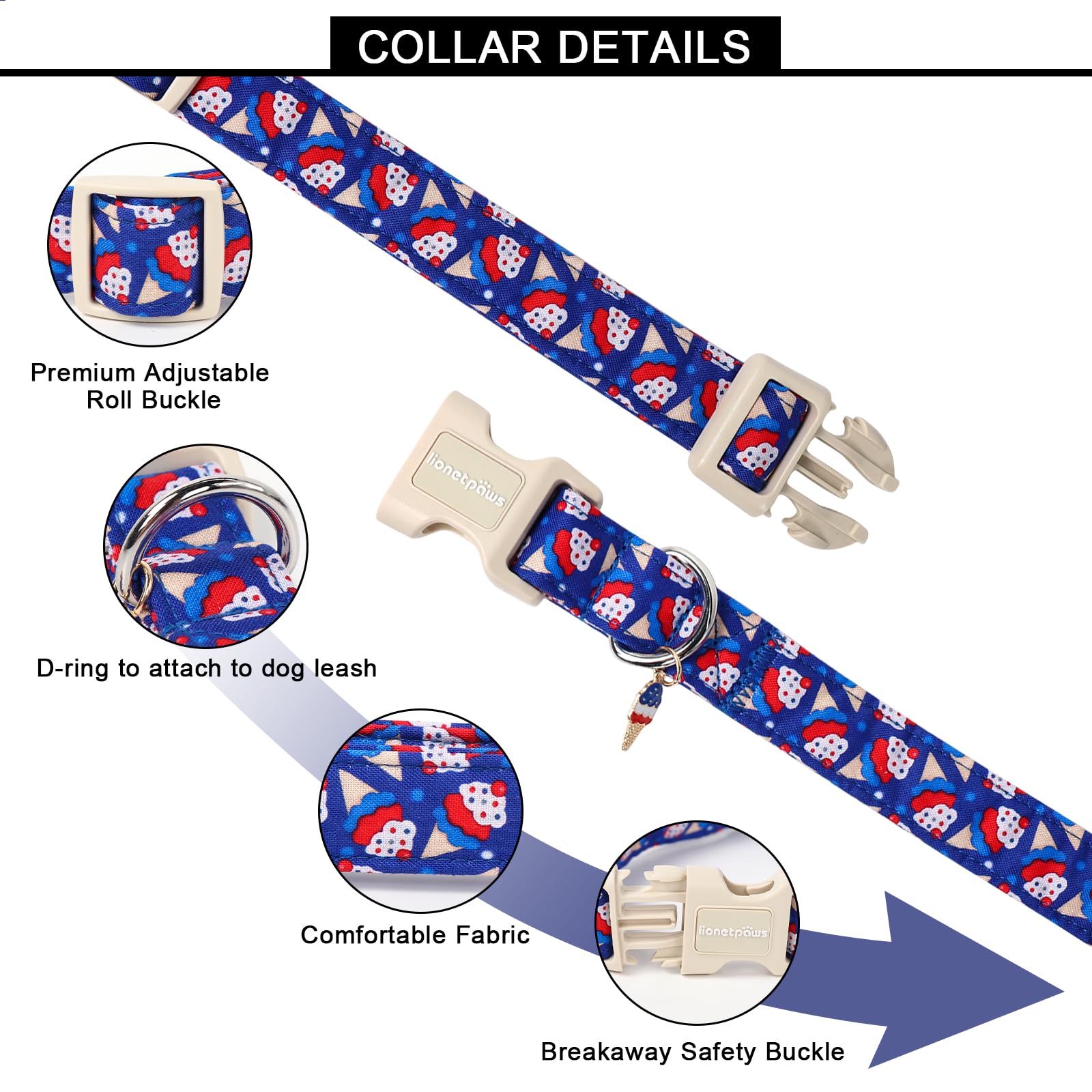 Lionet Paws 4Th Of July Dog Collar- Cute Blue Red Sundea Dog Collars With Plastic Buckle, Light Adjustable Dog Collars For Small