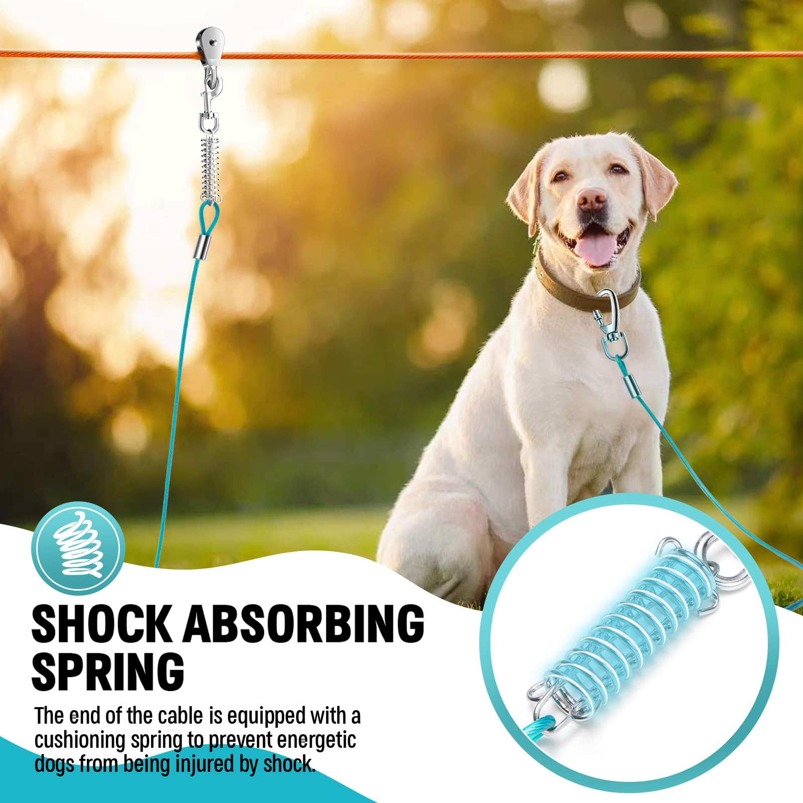 Upgraded Heavy Duty Dog Trolley System - 200Ft With 10Ft & 15Ft Tie Out Cable, Outdoor Lead For Large Dogs Up To 250Lbs, Long Le