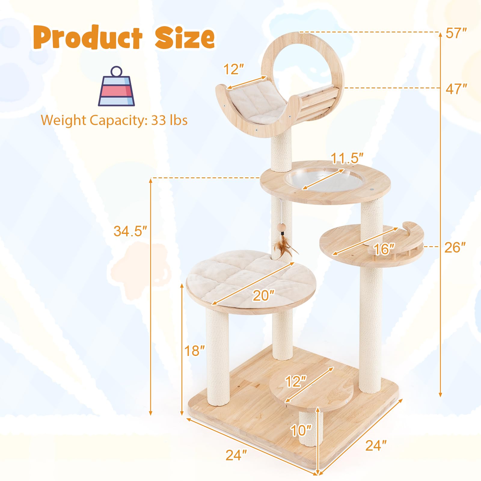 Tangkula Solid Wood Cat Tree, 4-In-1 Building Block Large Cat Tower With Space Capsule Nest, Scratching Posts, Padded Platform,