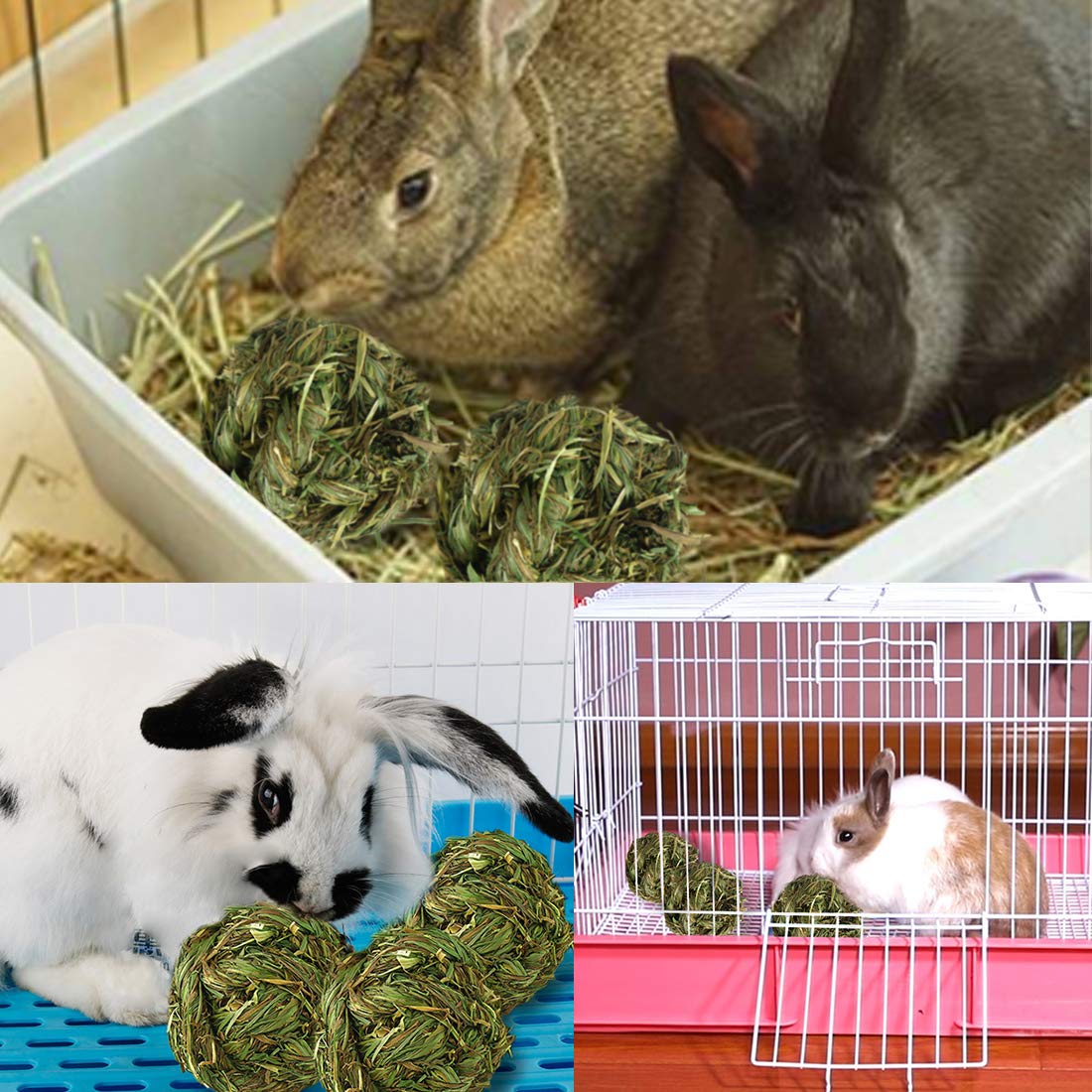 Pinvnby 6 Pack Rabbit Chew Grass Balls,Bunny Natural Timothy Woven Grass Ball Teeth Grinding Activity Play For Hamster,Chinchillas,Gerbils,Guinea Pigs And Other Small Animal