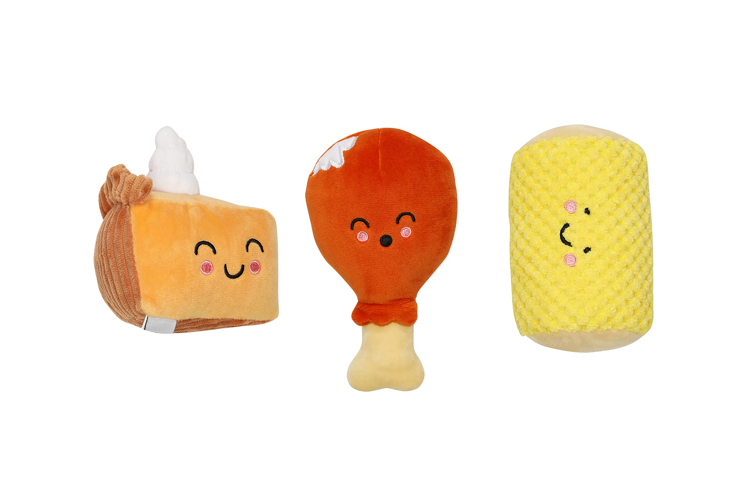 Pearhead Thanksgiving Dinner Dog Toys, Thanksgiving Toy Set for Dogs, Set of 3, Plush Dog Toys, Squeaky Dog Toy, Food Pet Toys