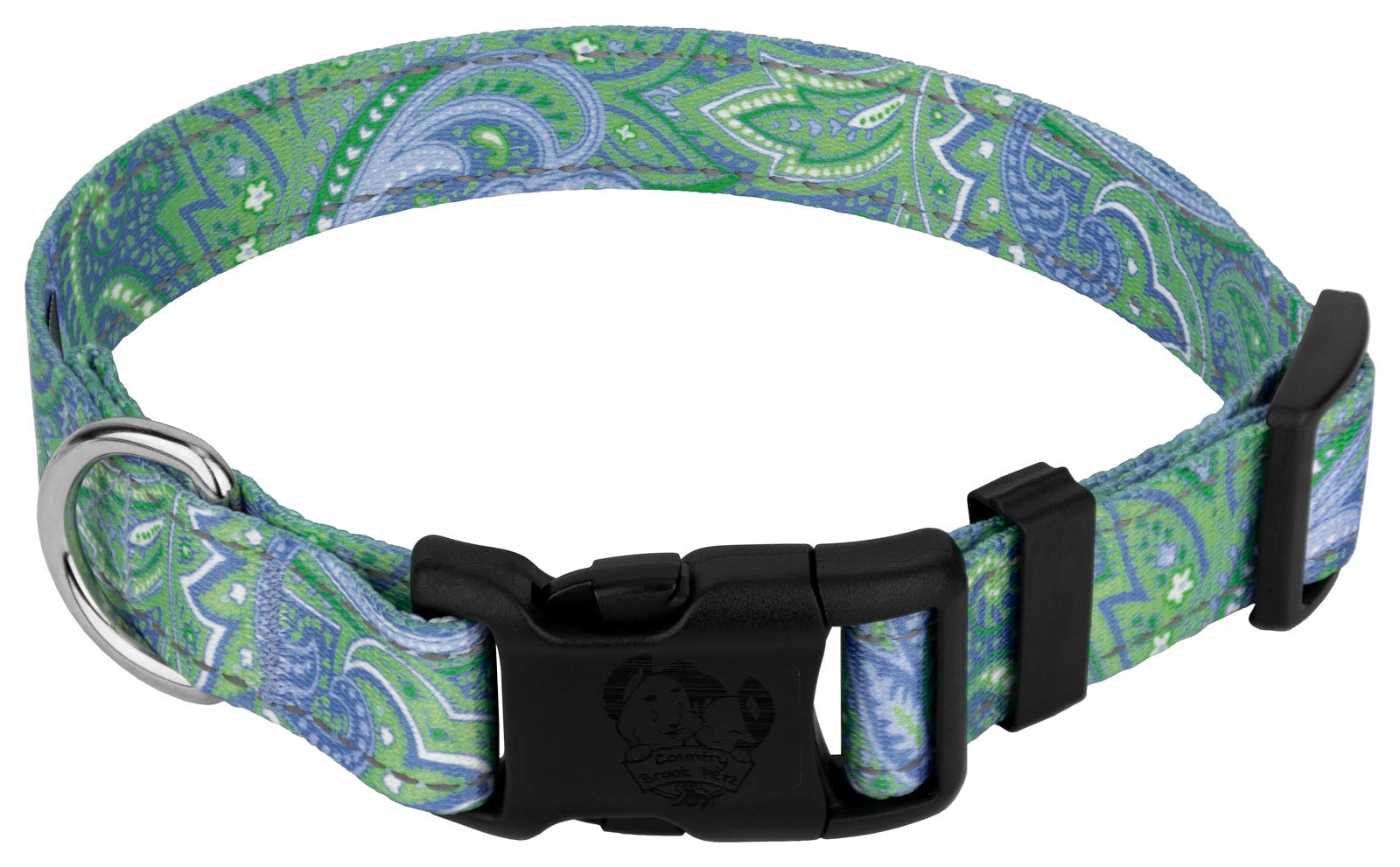 Country Brook Petz - Deluxe Green Paisley Reflective Dog Collar Collection With 9 Night Safe Designs (5/8 Inch, Small)