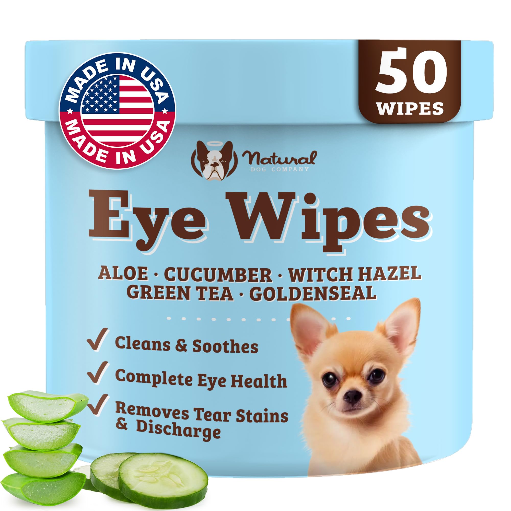 Natural Dog Eye Wipes For Dogs -50 Cnt- Soothing Dog Eye Wipes With Natural, Non-Irritating Ingredients Green Tea & Goldenseal, 