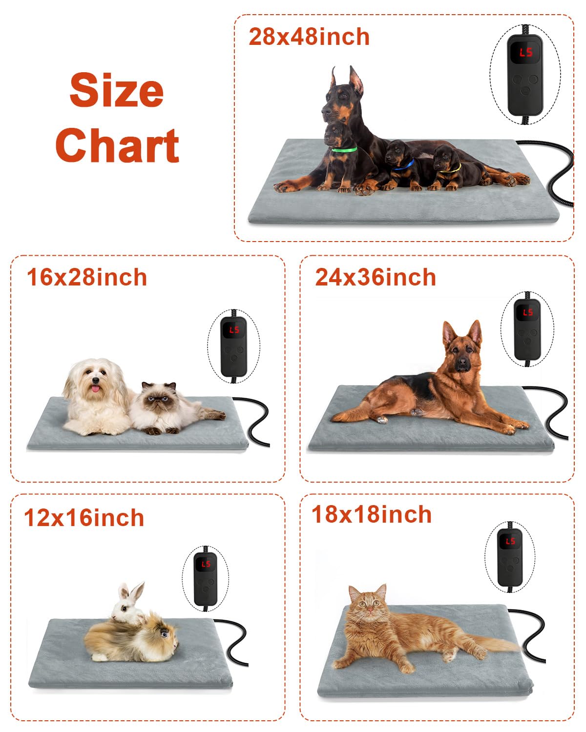 Lamlingo Pet Heating Pad For Cat Dog,Extremely Waterproof Heated Cat Bed Outdoor&Indoor,Adjustable Heated Dog Blanket Mat With 6