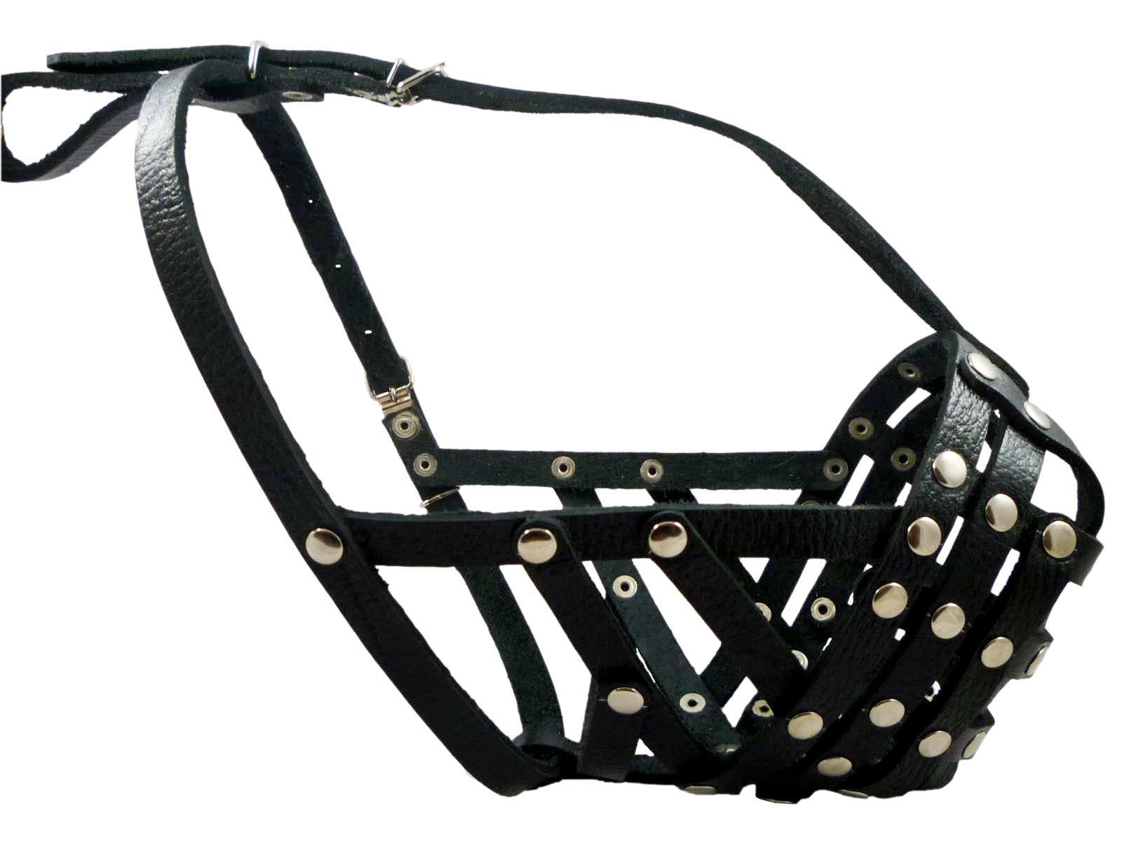 Secure Leather Mesh Basket Dog Muzzle #14 Black - Boxer, English Bulldog (Circumference 13, Snout Length 3)