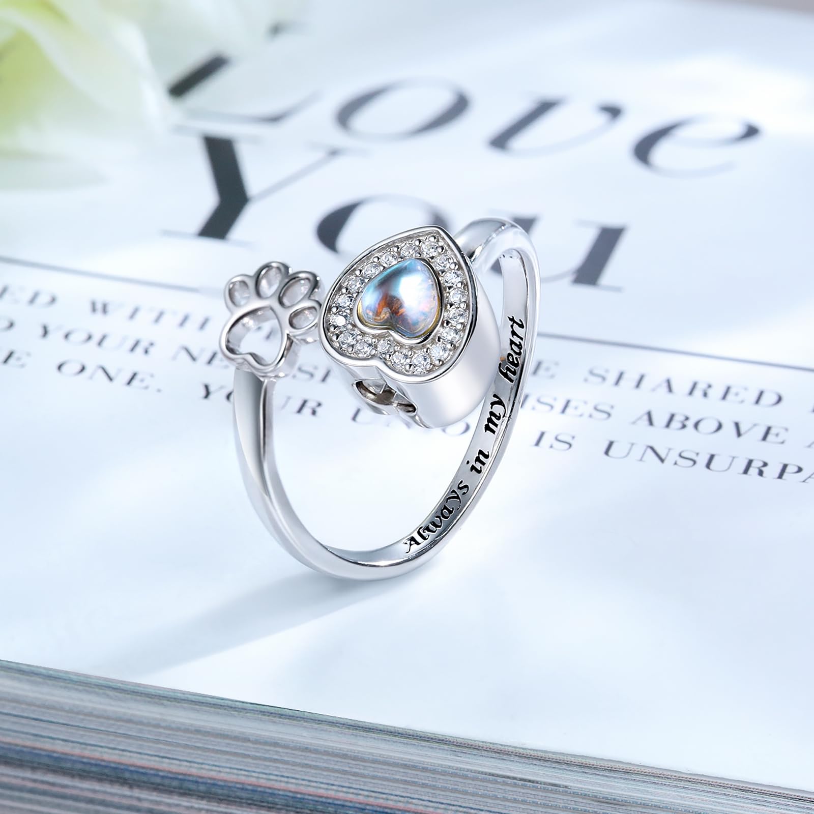 Sterling Silver Urn Ring For Dog Ashes: Paw Print Memorial Rings Cat Cremation Jewelry Keepsake Gifts For Women Pets Lover Custo