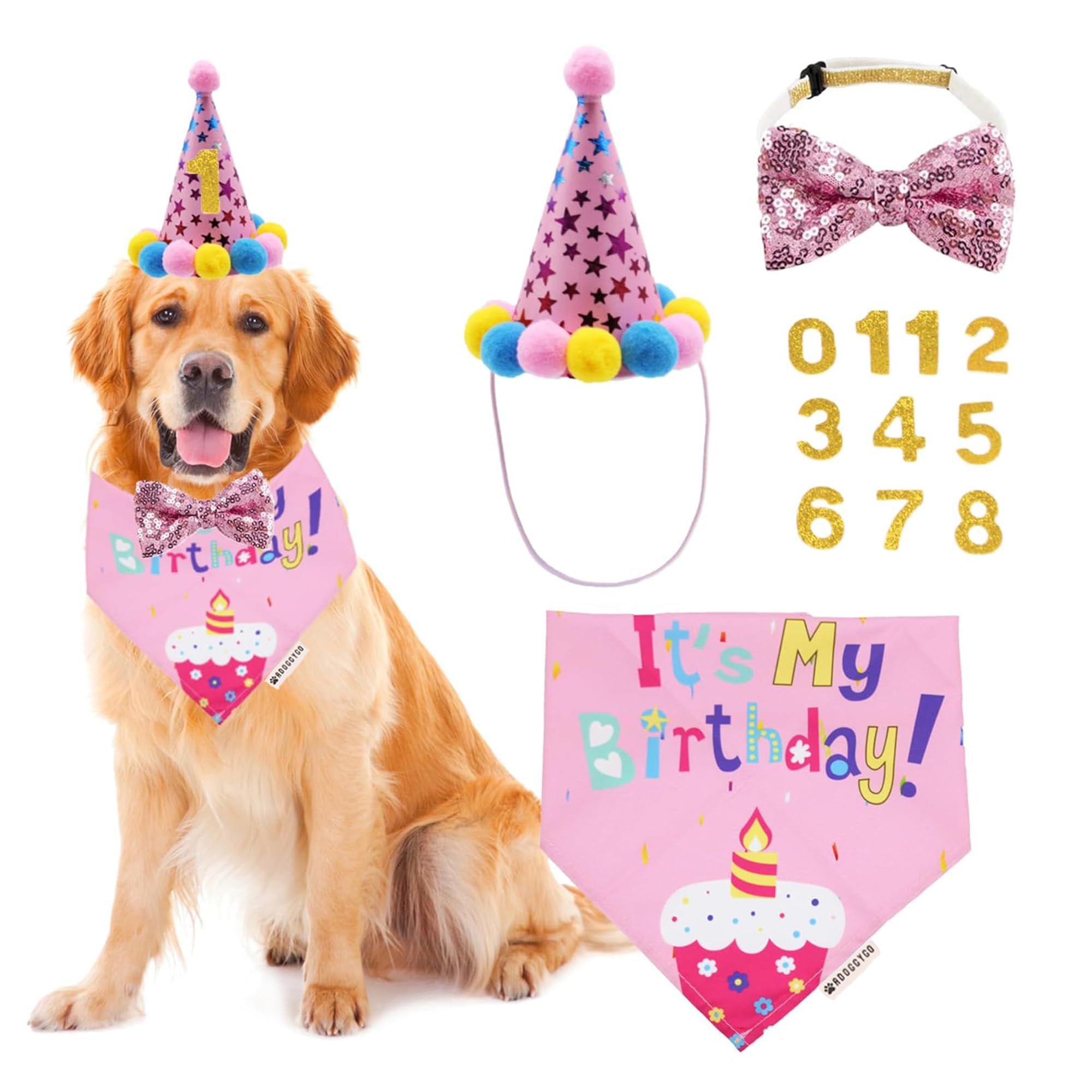 Adoggygo Dog Birthday Bandana Scarf And Dog Girl Birthday Party Hat With Cute Bow Tie For Extra Large Dogs Pets (X-Large)