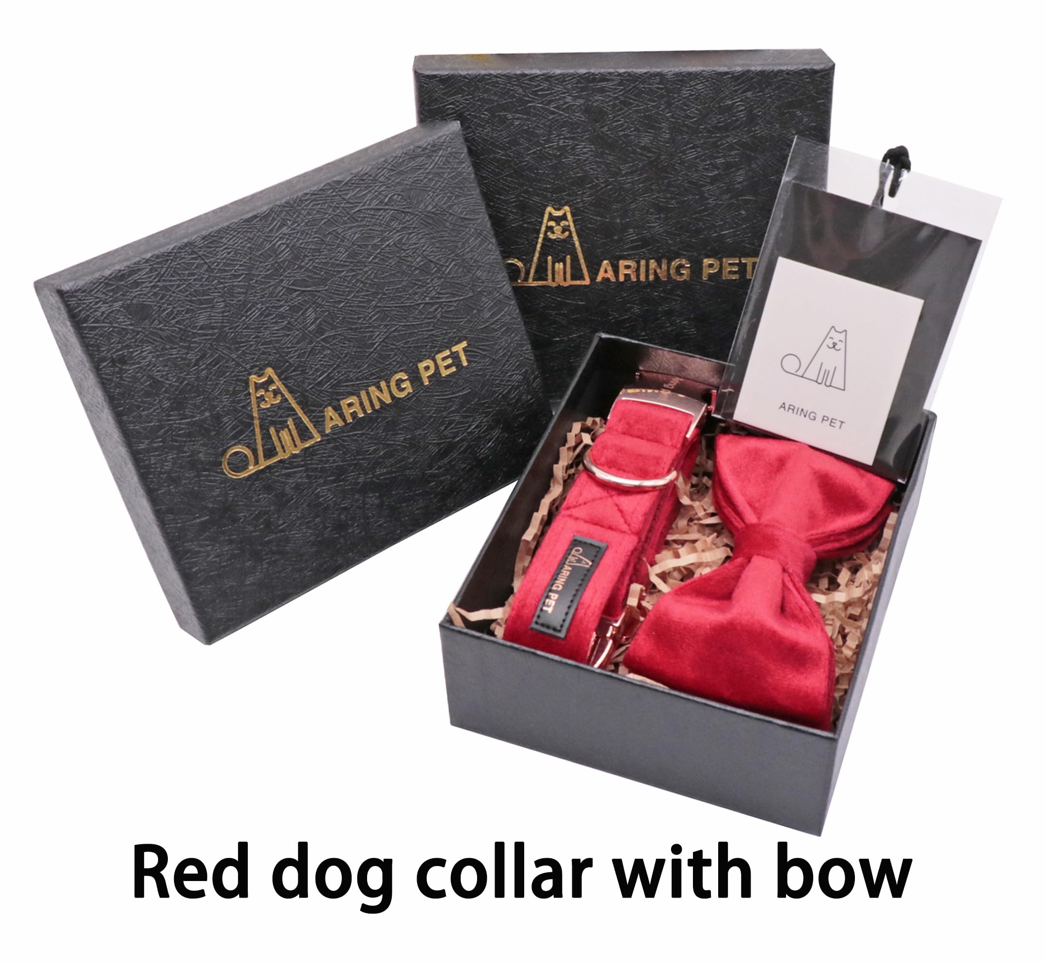 ARING PET Bowtie Dog Collar,Velvet Dog Collars with Removable Bowtie, Christmas Adorable Dog Collar, X-Large.