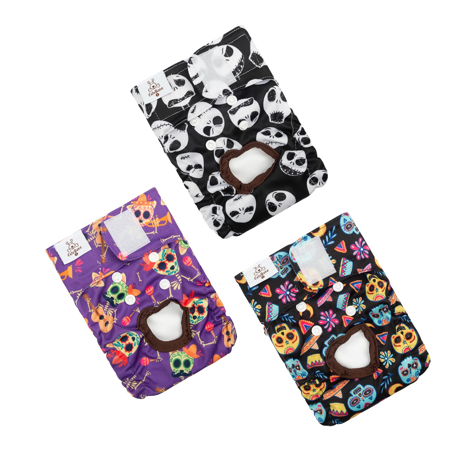 Cutebone Reusable Halloween Dog Diapers Female 3 Pack Washable Puppy Pants For Doggie Heat Period D41L