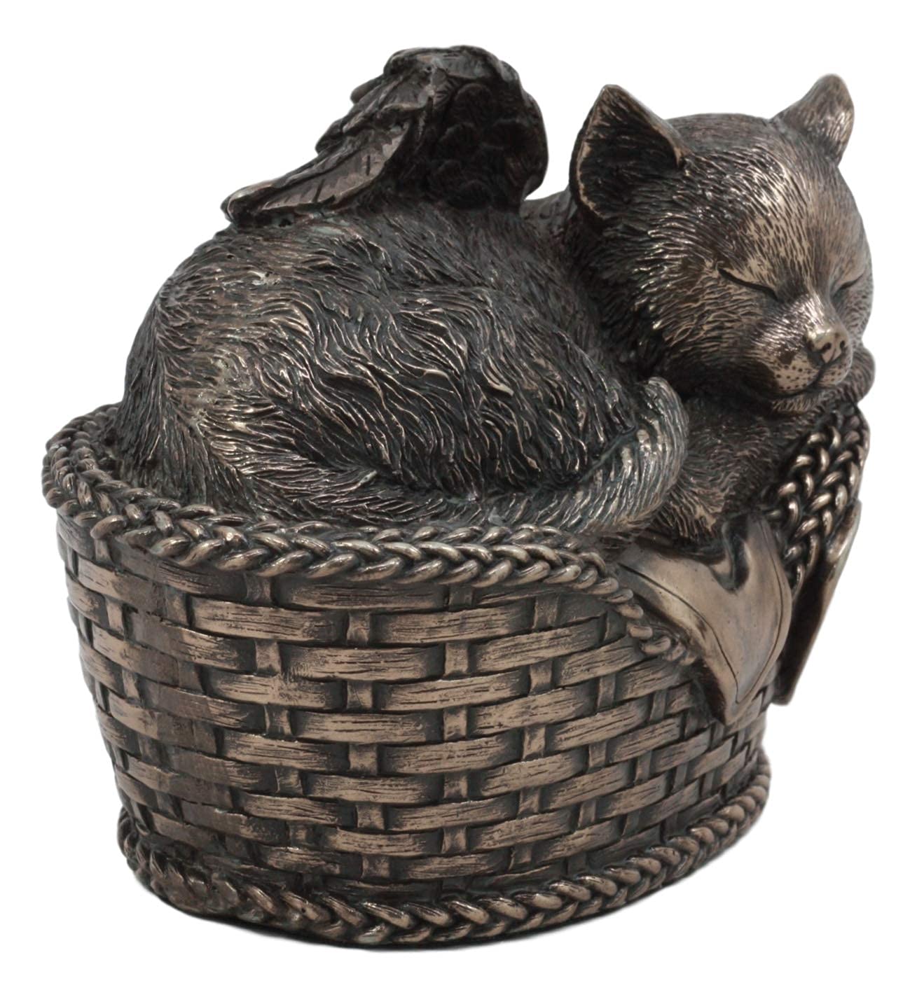 Ebros Heavenly Angel Cat Sleeping In Wicker Bed Basket Cremation Urn Pet Memorial Statue Decor Figurine 6.5 Inch Long