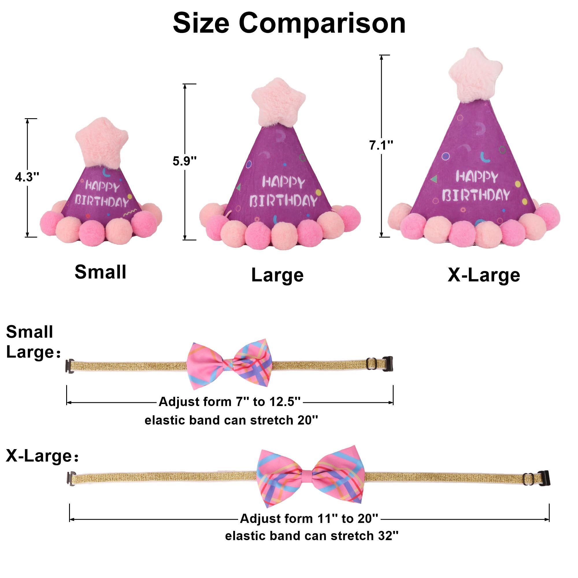 Adoggygo Dog Birthday Party Supplies, Pink Birthday Girl Pet Bandana Hat Bowtie Set For Small Dogs (Small)