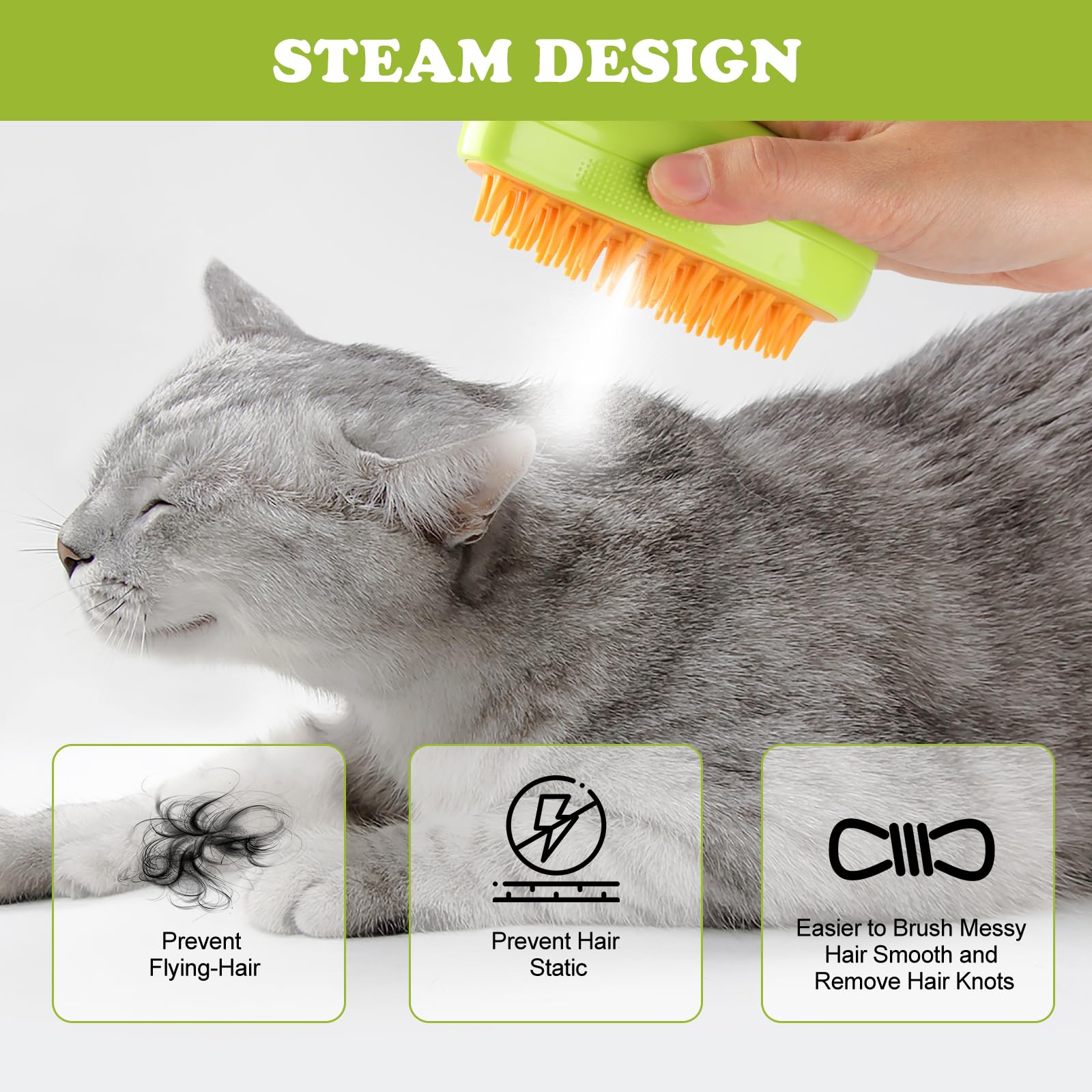 Steam Brush For Cats Shedding, 3 In 1 Steamy Water Pet Hair Removal Comb With Steamer, Spritz Comb For Dog, Indoor Cat Spray Mis