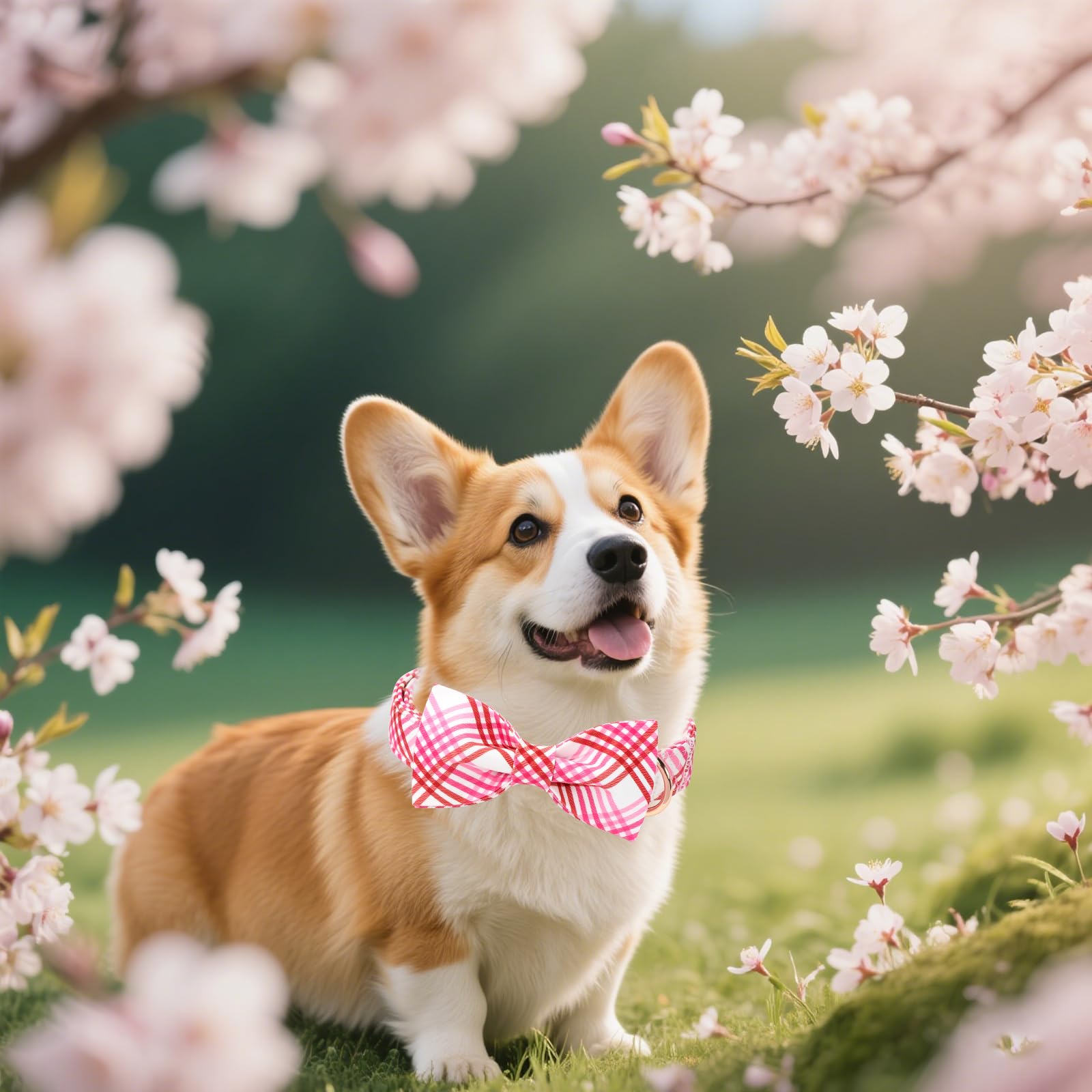 Unique Style Paws Cotton Dog Collar With Bow Spring Summer Collar With Red White Grid For Small Medium Large Boys Girls Dogs