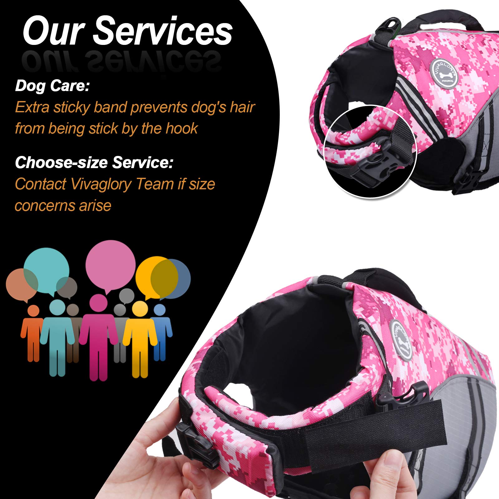 Vivaglory Sports Style Dog Life Jacket With Adjustable & Durable, Extra Flotation Swim Life Vest With Secure Fastening System For Large Dogs, Camo Pink