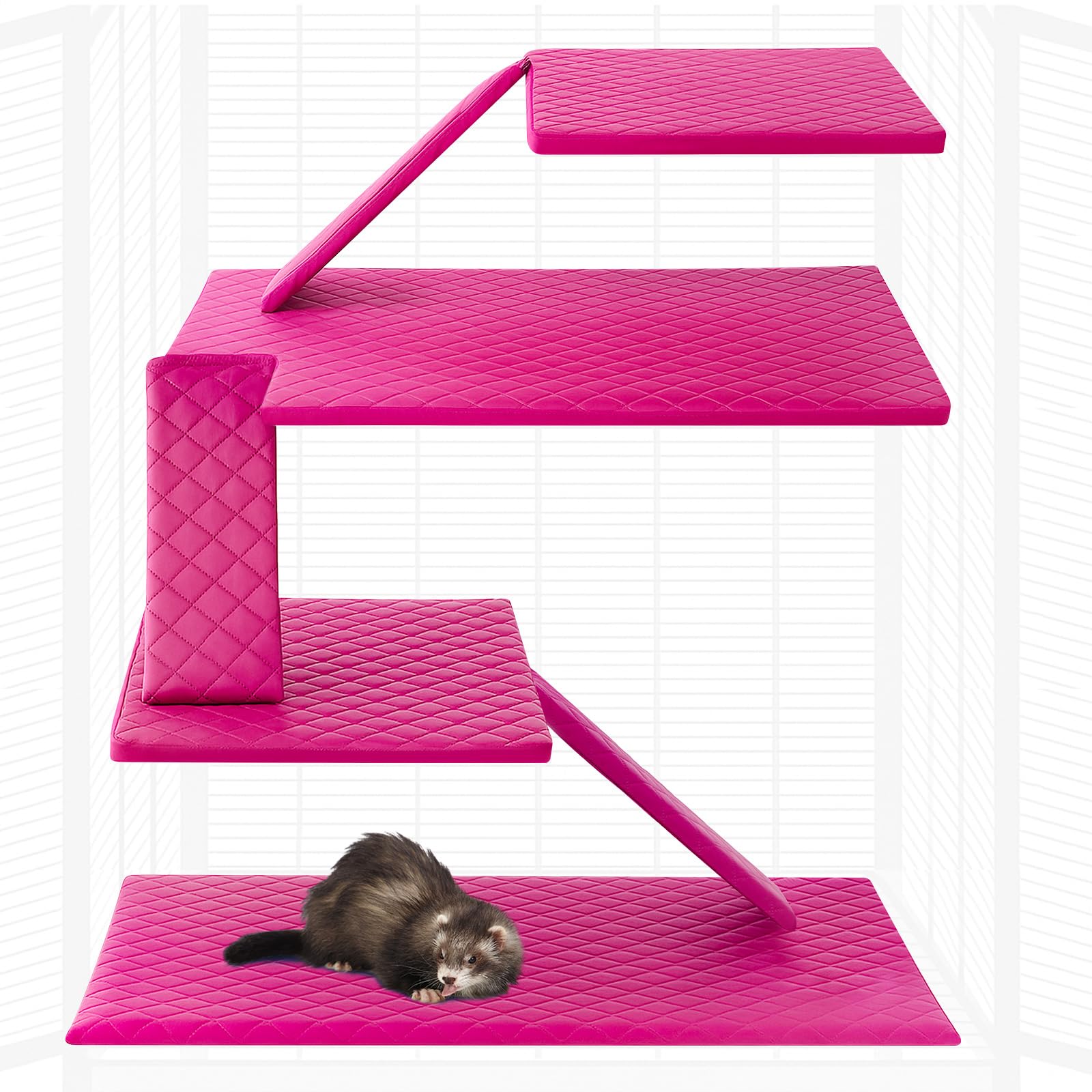 Beeveer 7 Pcs Winter Ferret Cage Liner Set Washable Ferret Pads Bedding Cage Accessories for Small Animals Hamster Rats Chinchil