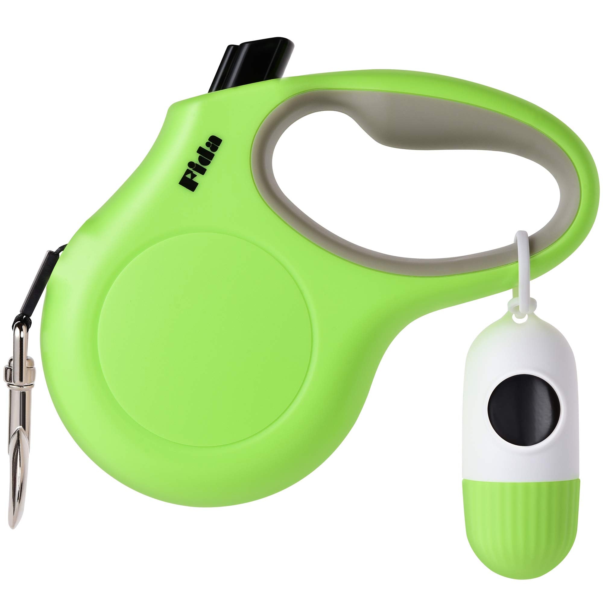 Fida Retractable Dog Leash With Dispenser And Poop Bags, 16 Ft Pet Walking Leash For Small Dog Or Cat Up To 26 Lbs, Anti-Slip Handle, Tangle Free, Reflective Nylon Tape (S, Green)