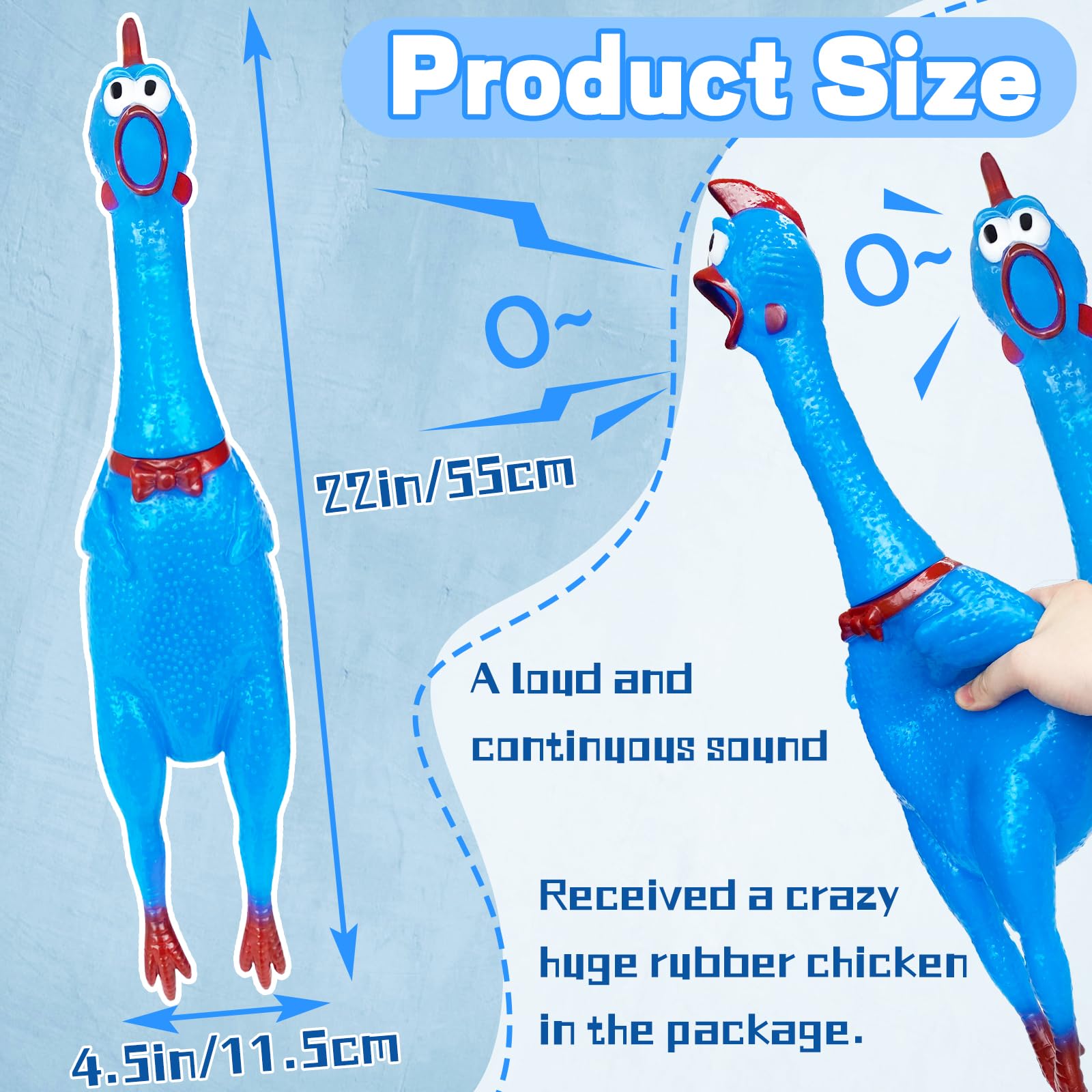 Xeehwb 22 Inch Crazy Huge Rubber Chicken,Blue Screaming Chicken Toys,Squeeze Squeaky Chicken Dog Toys,Rubber Chicken Noisemakers