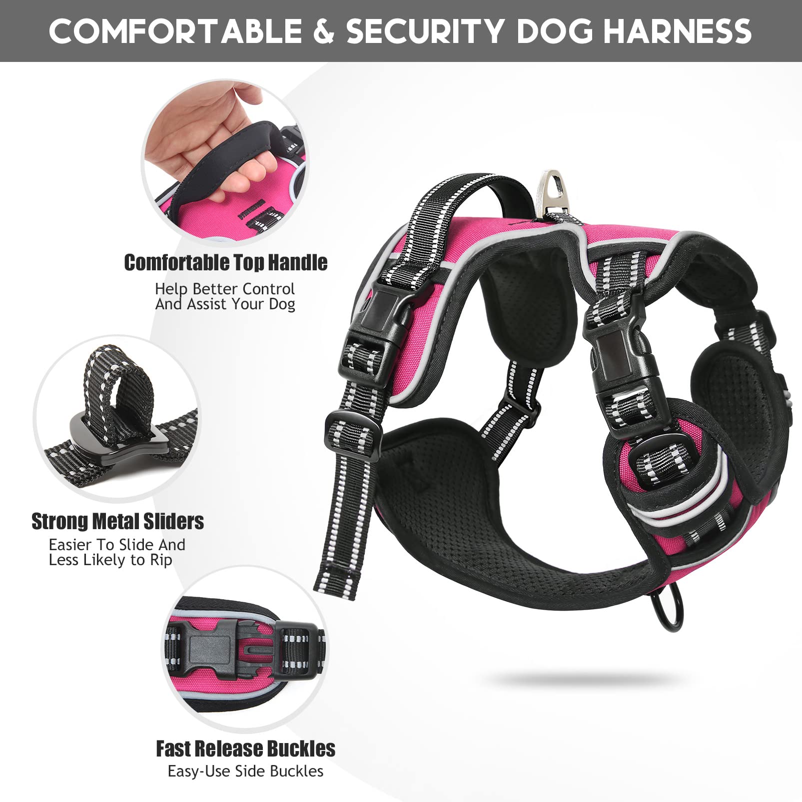No Pull Dog Harness, No Choke Front Lead Dog Reflective Harness, Adjustable Soft Padded Pet Vest With Easy Control Handle For Small Medium Large Dogs