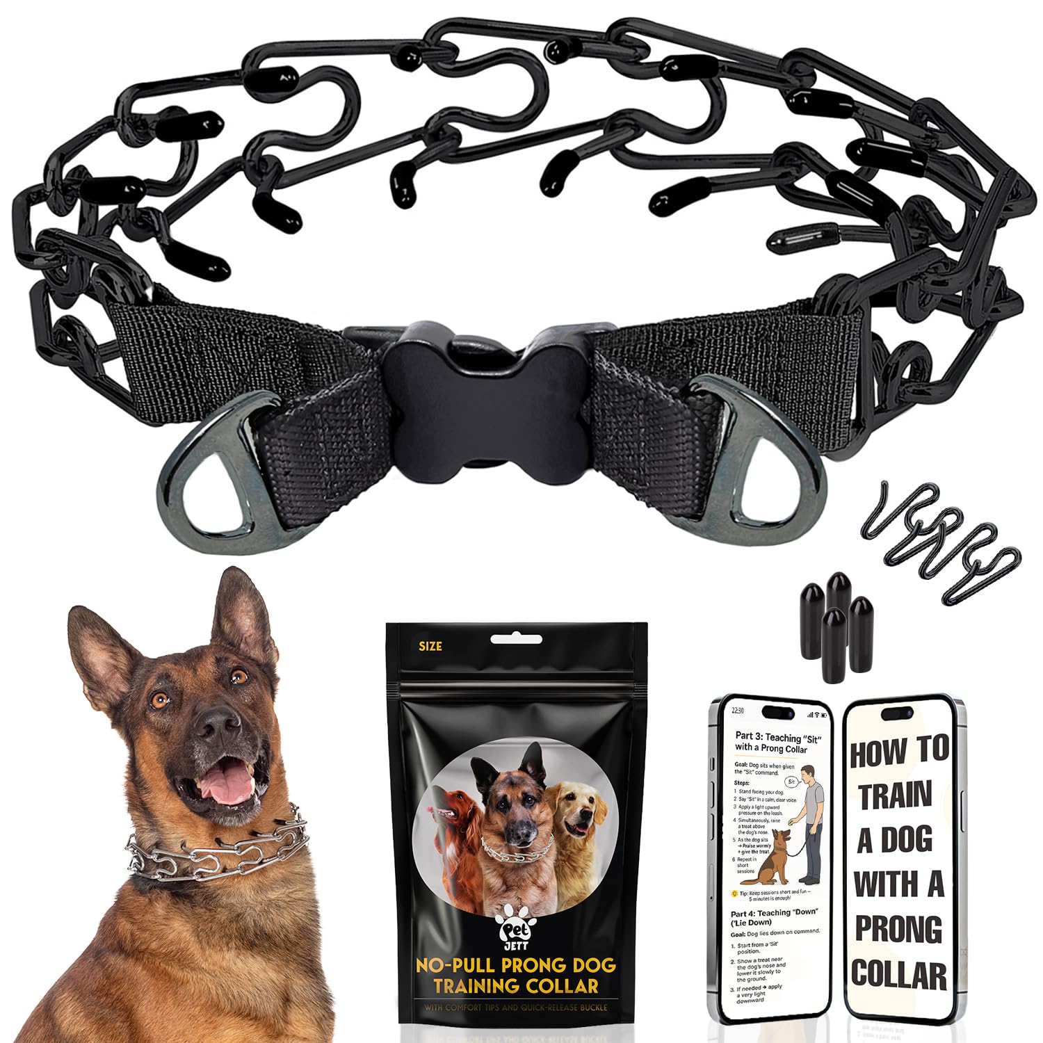 Petjett Prong Collar For Dogs - Adjustable Training Collar No Pull Choke Collar For Dogs, Pinch Collar For Dog, Walking Tool For