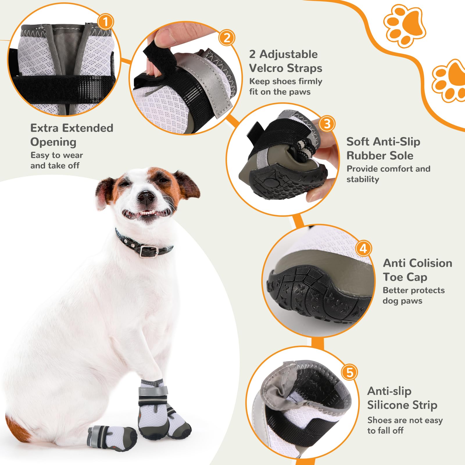 Dog Shoes For Large Small Medium Dogs, Dog Boots & Paw Protectors To Prevent Licking, Anti-Slip Dog Booties With Reflective For