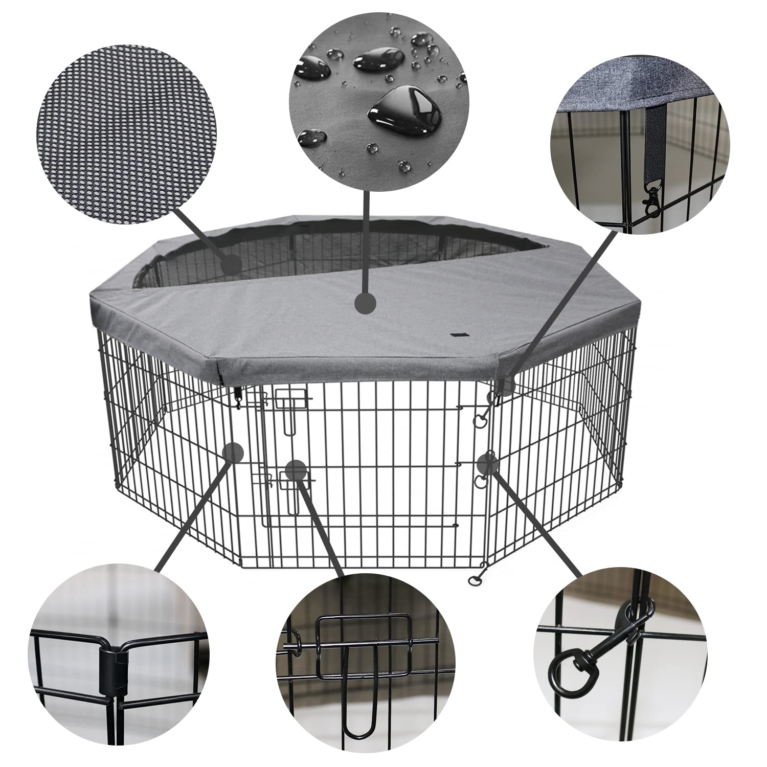 Petime Foldable Metal Dog Exercise Pen/Pet Puppy Playpen Kennels Yard Fence Indoor/Outdoor 8 Panel 24'' W X 30'' H With Top Cove