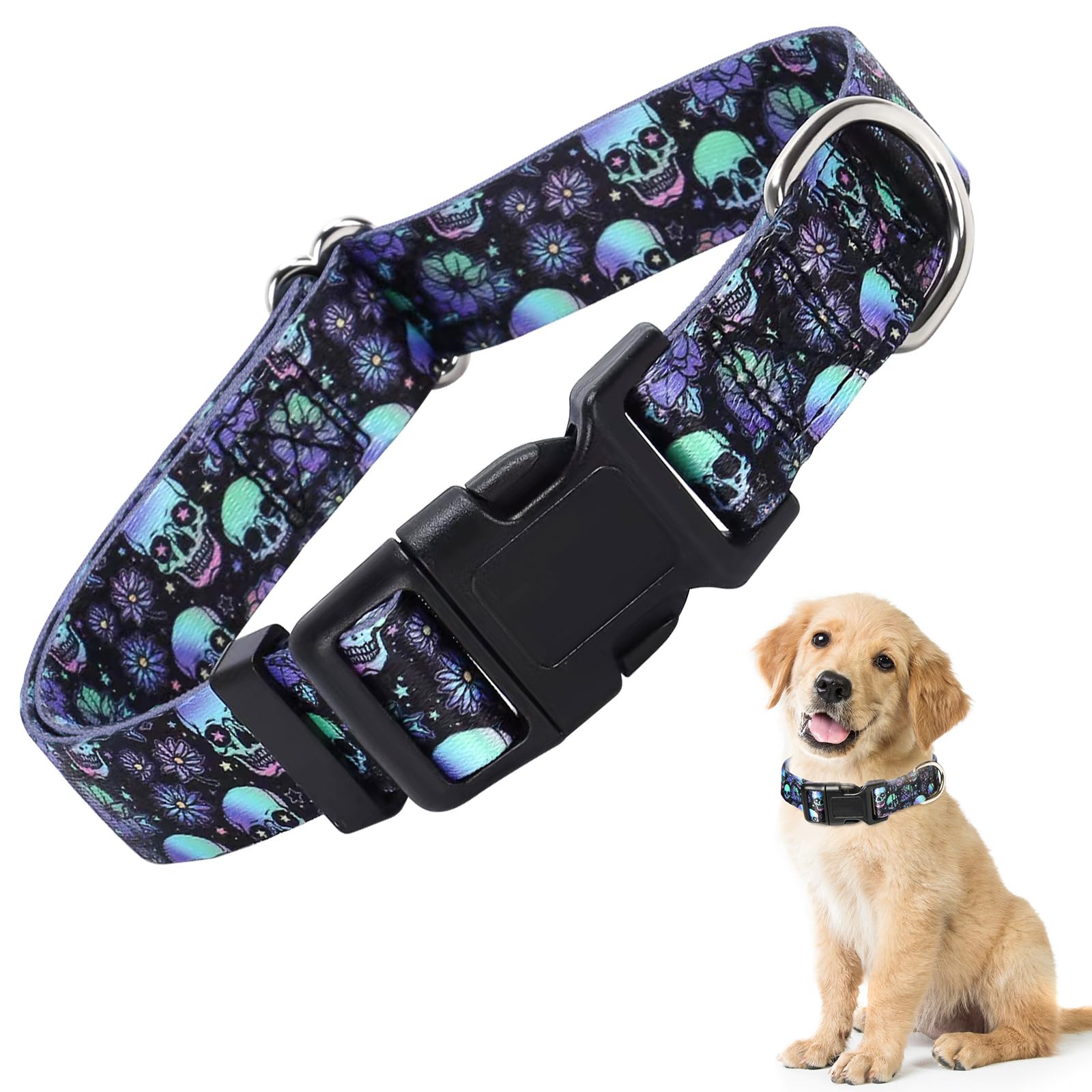 Skull Dog Collars For Small Dogs,Adjustable Comfy Soft Durable Male Collar For Small Medium Large Extra Large Boy Dogs(Skull S)