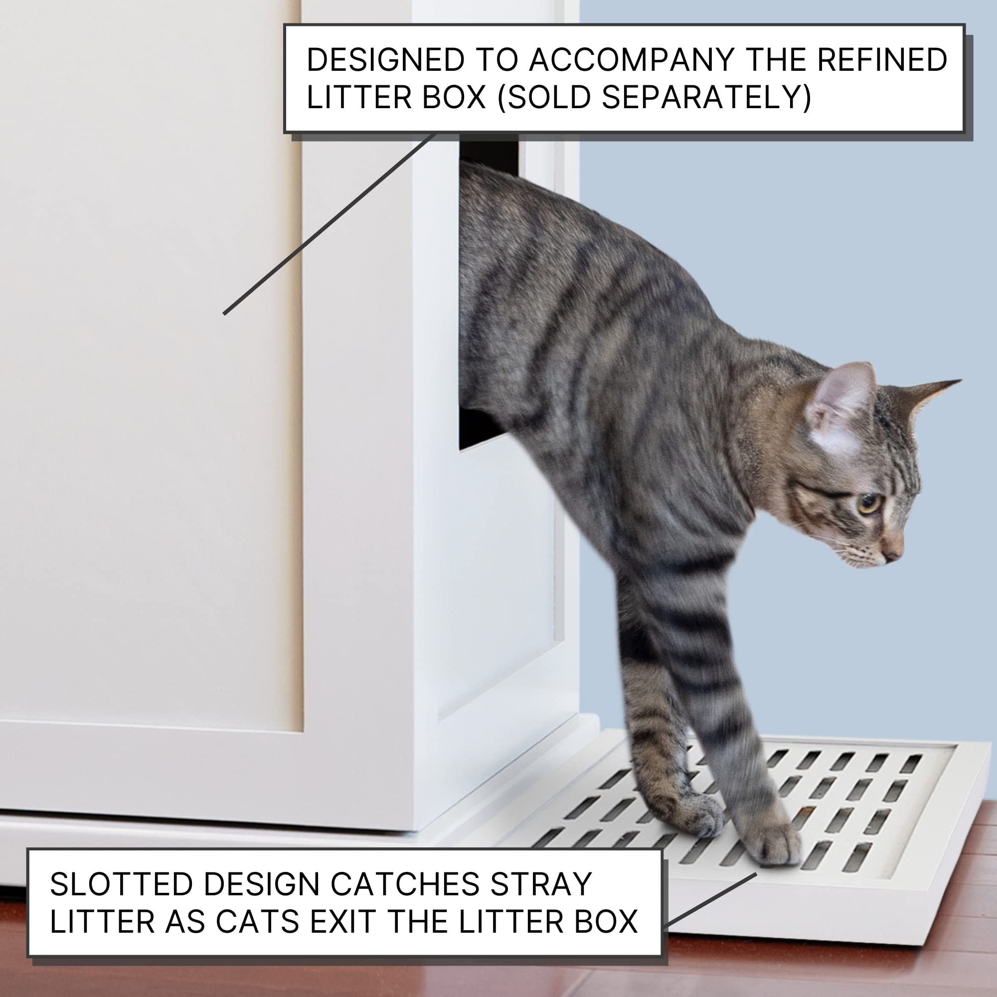 The Refined Feline Litter Catch For The Refined Litter Box Enclosure Cabinet, Solid Wood With Slots To Catch Stray Litter As Cats Exit The Litter Box, Trap Door For Easy Emptying, Black Espresso
