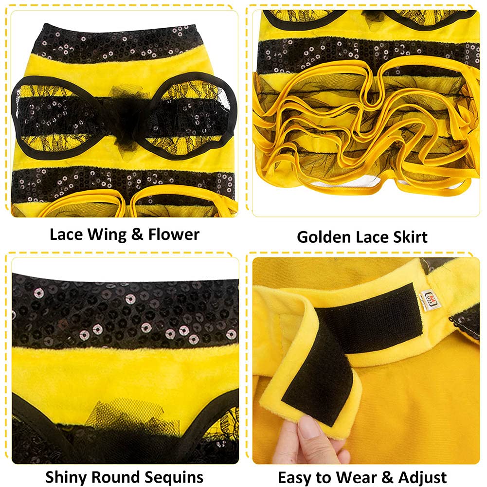 Dog Bee Costume Halloween Costumes For Dogs, Halloween Bee Dog Costume Pet Bumblebee Dress Costume, Dog Bumblebee Costume Funny Pet Halloween Outfit With Cap For Small Medium Dogs Cats