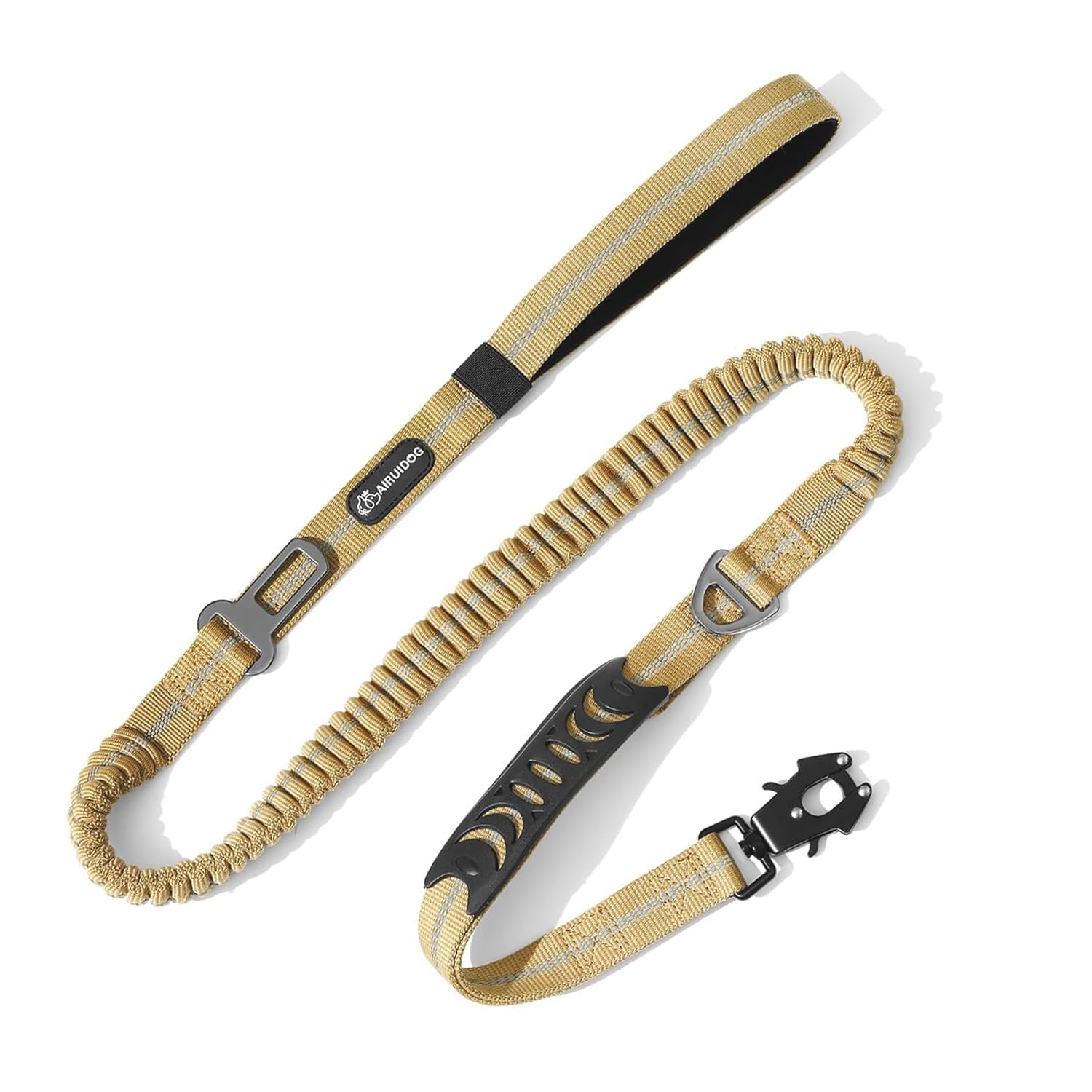 AIRUIDOG Heavy Duty Tactical Bungee Leash, 4-6FT Shock Absorbing Leash with 2 Padded Handles, Metal Carabiner Clip, Car Seatbelt