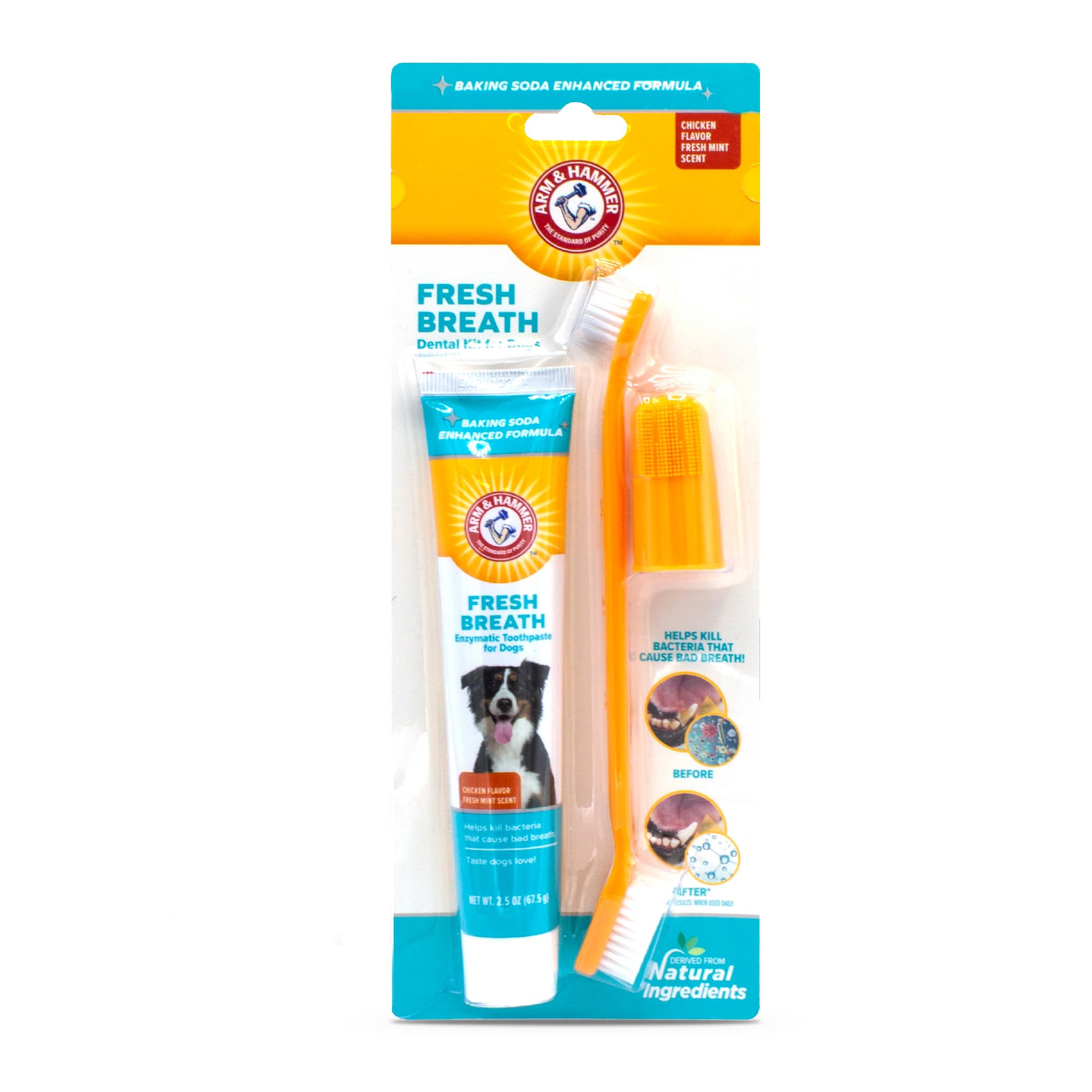 Arm & Hammer for Pets Fresh Breath Enzymatic Dog Dental Care Kit - Includes Dog Toothpaste, Dual Sided Toothbrush and Fingerbrus