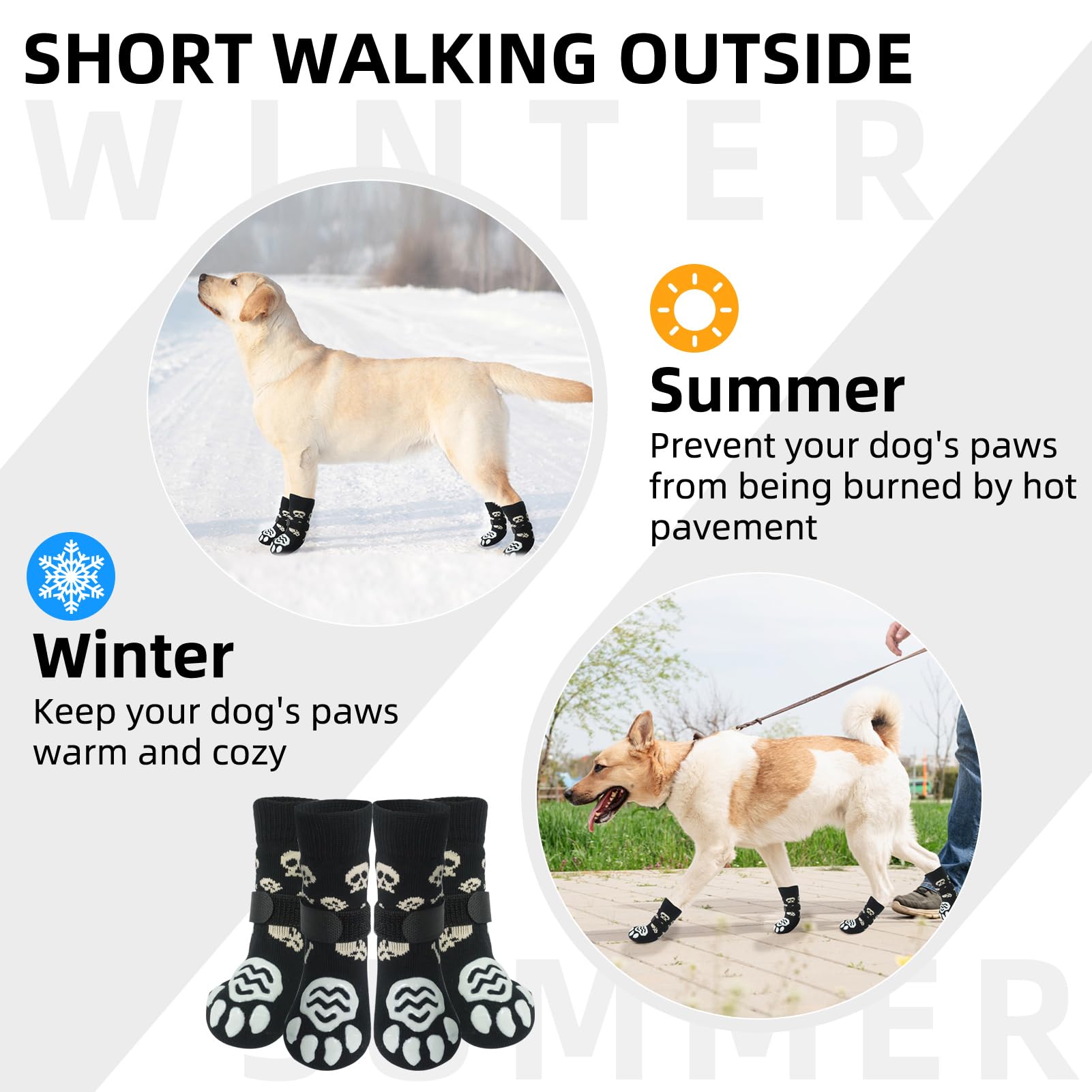 PUPTECK Anti-Slip Dog Socks - 2 Pairs, Double Grippers, Small, Black Skull, Durable Polyester, Traction Booties for Dogs