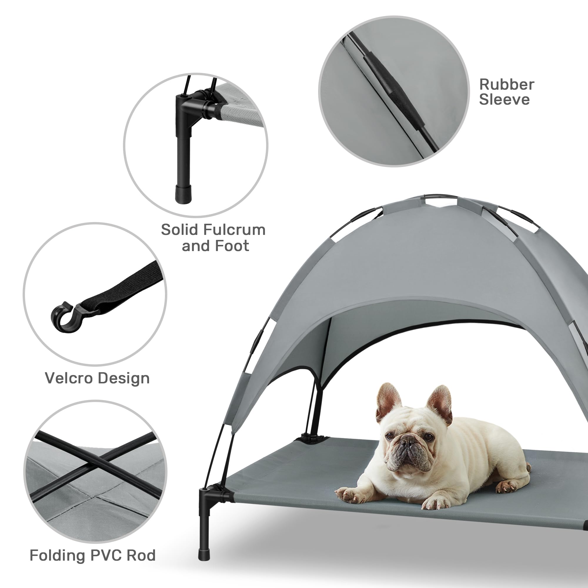 Heeyoo Elevated Dog Bed With Canopy, Portable Dog Cot With Removable Shade Tent, Outdoor Raised Pet Cot Cooling Bed For Dogs