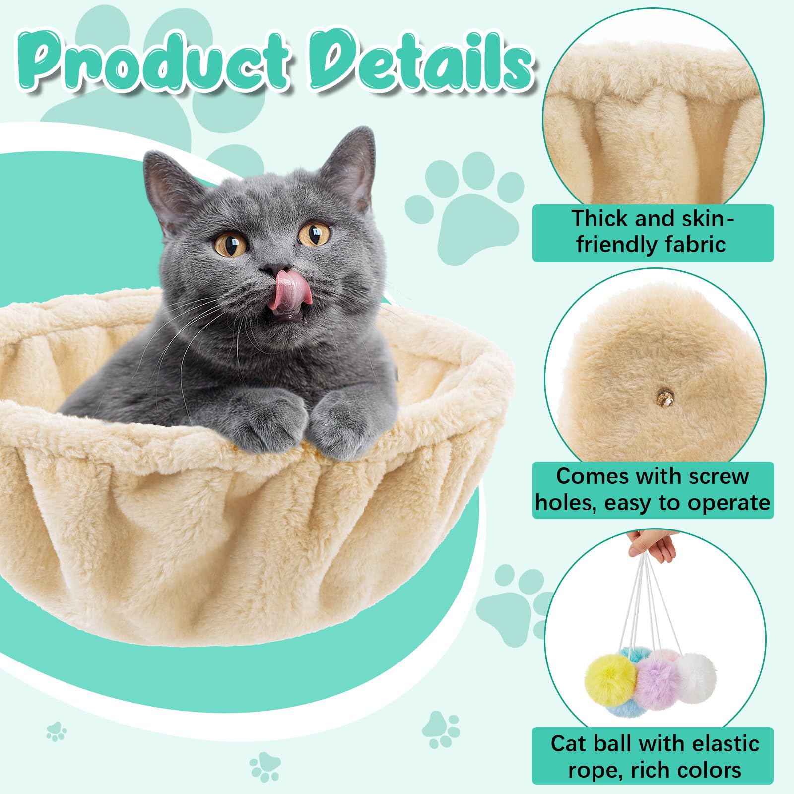 Dansydaisy 3 Pack 14.6'' Large Cat Tree Hammock Basket Bed Lounger Tower Replacement Parts With 6 Pcs Hanging Elastic Strings Po