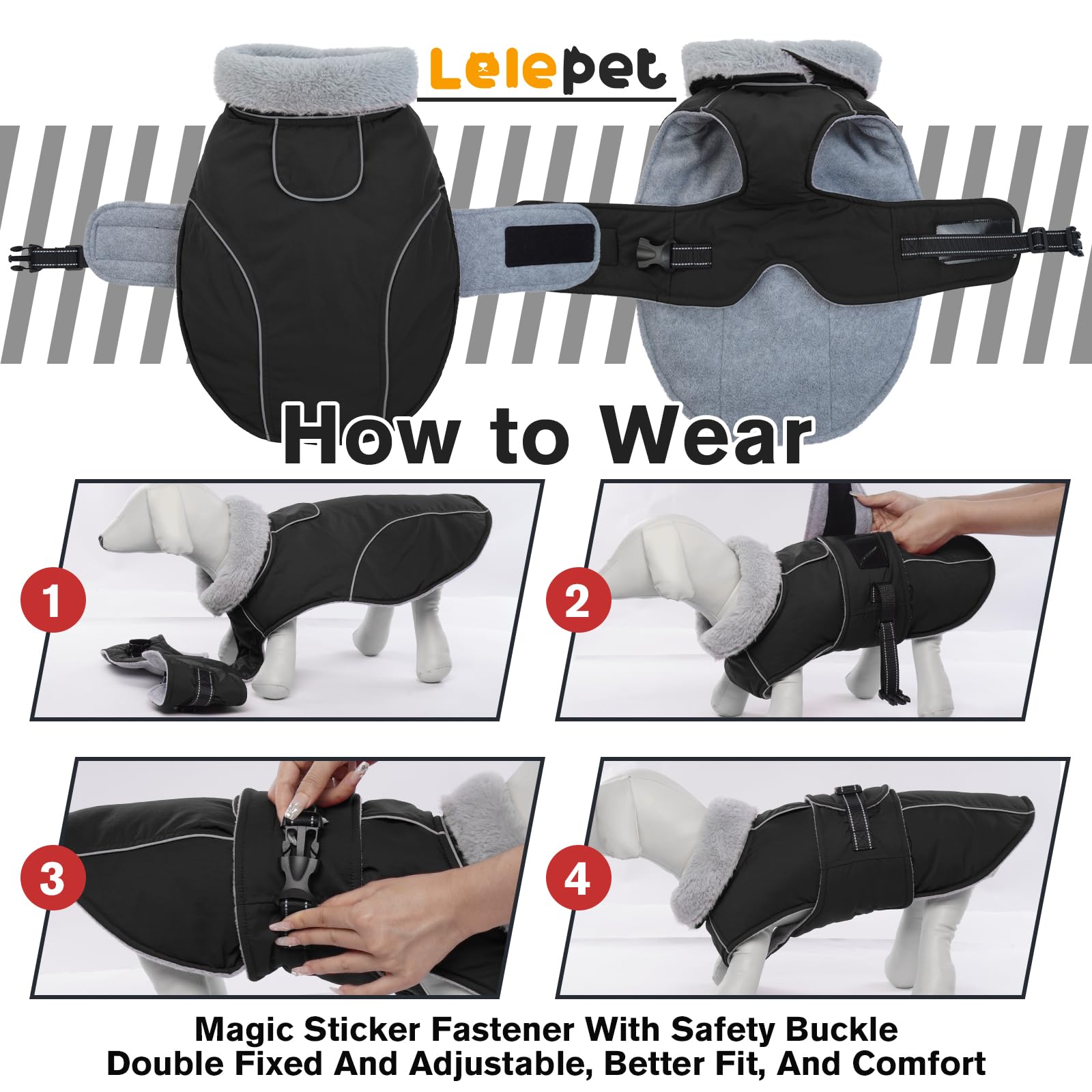 Lelepet Warm Dog Coat Reflective Dog Fleece Vest Waterproof Dog Jacket Windproof Dog Winter Coat Dog Cold Weather Coats With Adjustable Buckle Medium Dog Coat Dog Snowsuit Dog Coat For Medium Dogs, M