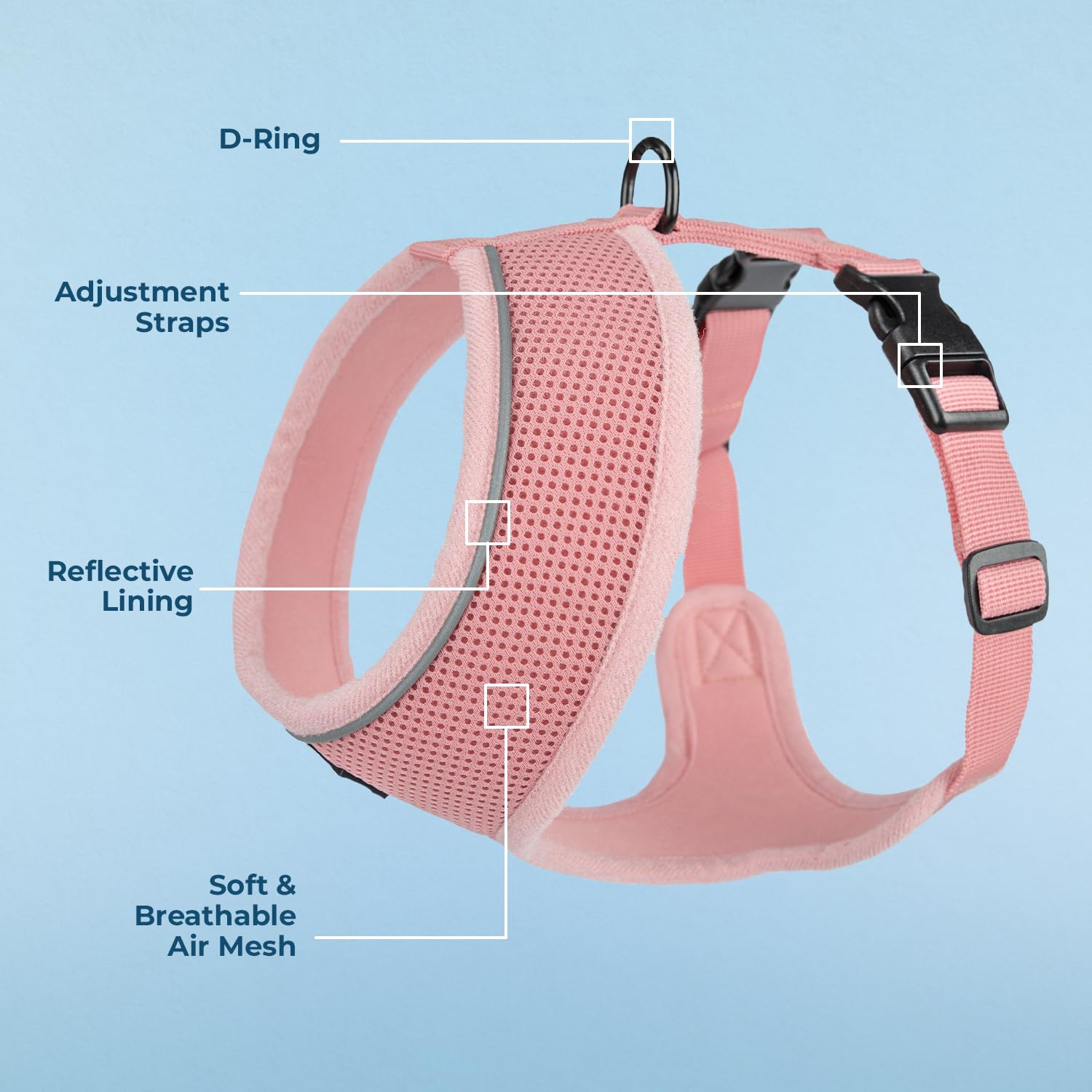 Voyager Aerolite No Pull Mesh Dog Harness With Lightweight, Soft, Breathable, Reflective Stitching, And Adjustable Straps For Walking, Running, Training, Heavy Duty And Durable - Pink, Xl