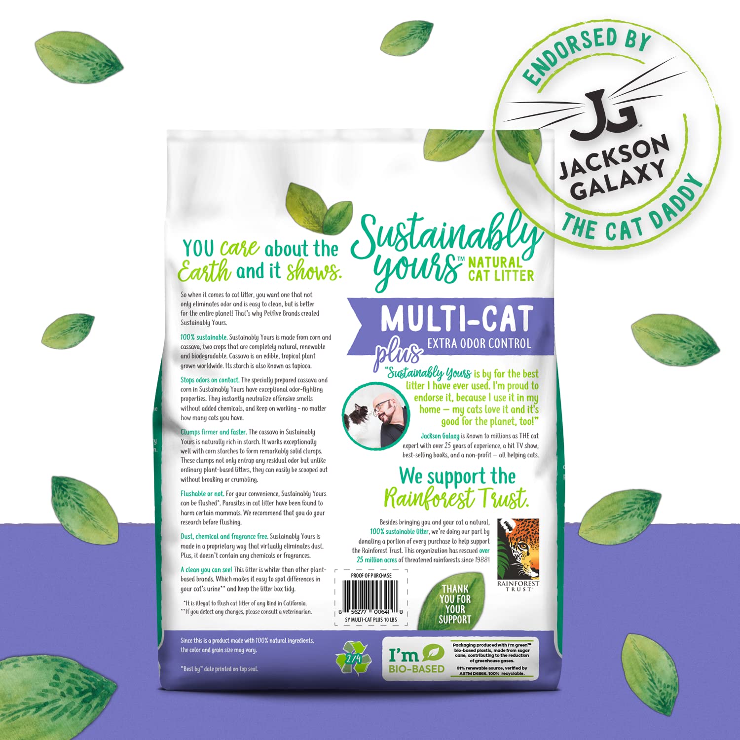 Sustainably Yours Natural Cat Litter, Multi-Cat Plus, 10 lbs, Eco-Friendly, Clumping Formula