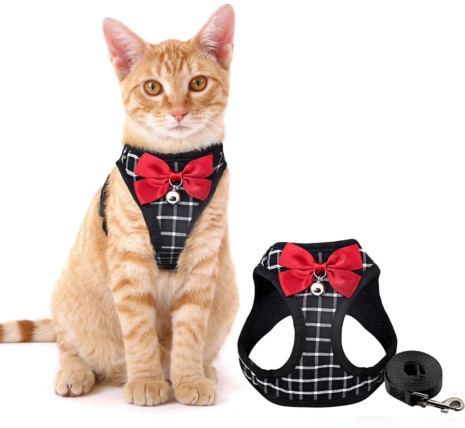 BLUWTE Cat Harness and Leash Set - Escape Proof, Breathable Mesh Vest Harness for Puppy, Cat, Rabbit (Black, L)